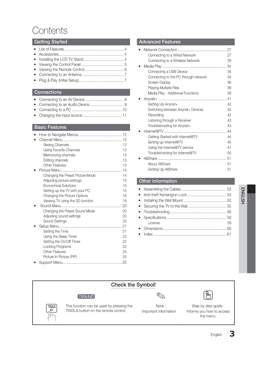 Samsung LN46C750 user manual Contents 