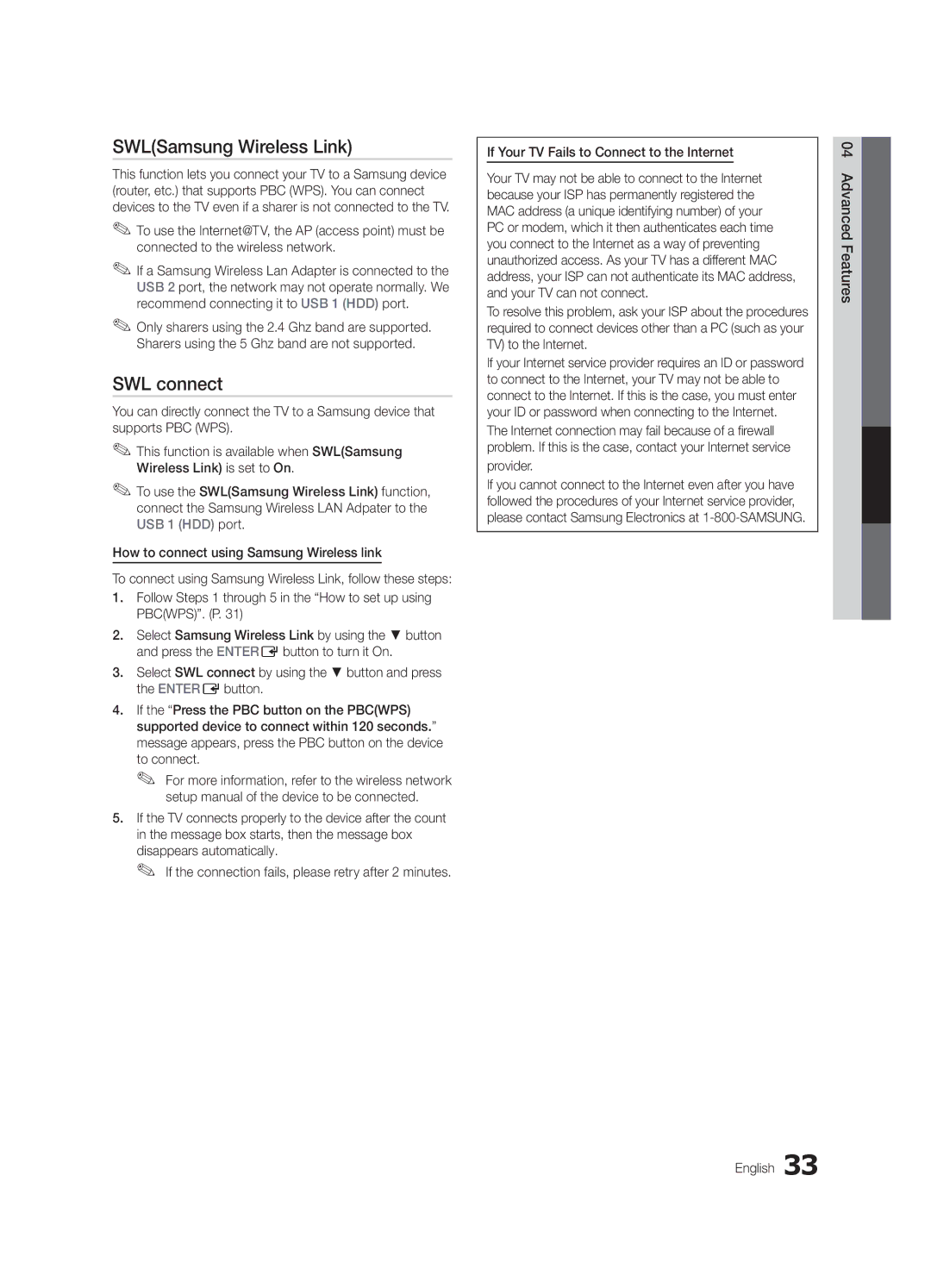 Samsung LN46C750 user manual SWLSamsung Wireless Link, SWL connect 