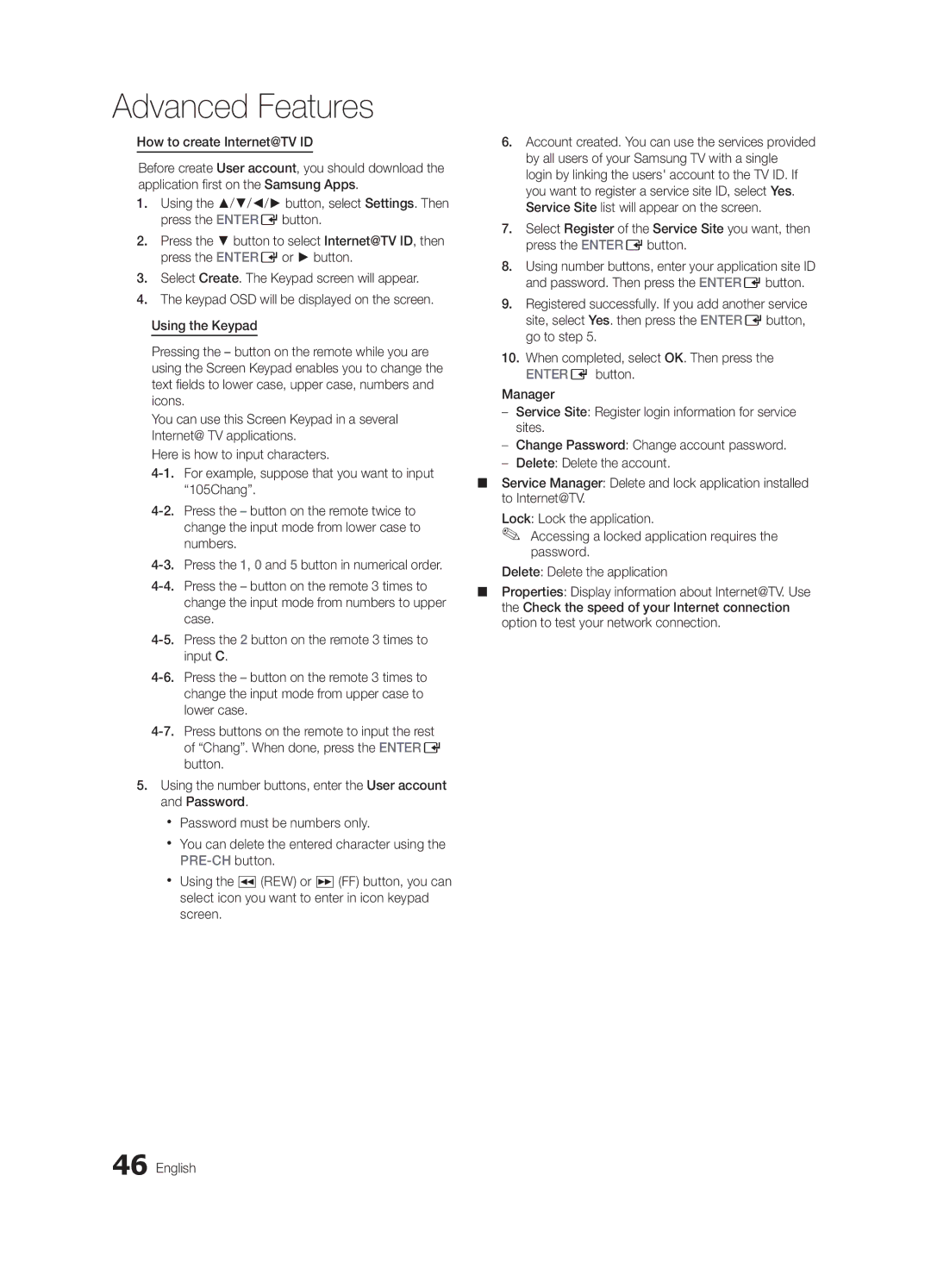 Samsung LN46C750 user manual How to create Internet@TV ID 