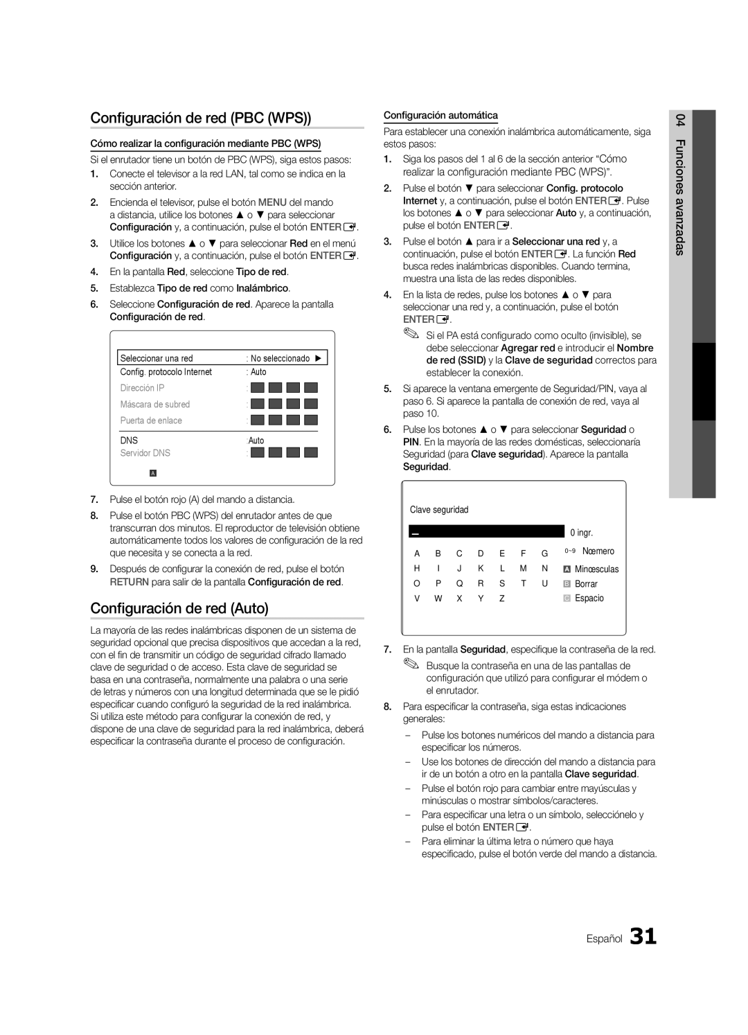 Samsung LN46C750 Configuración de red PBC WPS, Seleccionar una red, Pbcwps UMover EEntrar RRegresar, NMover EEntrar 