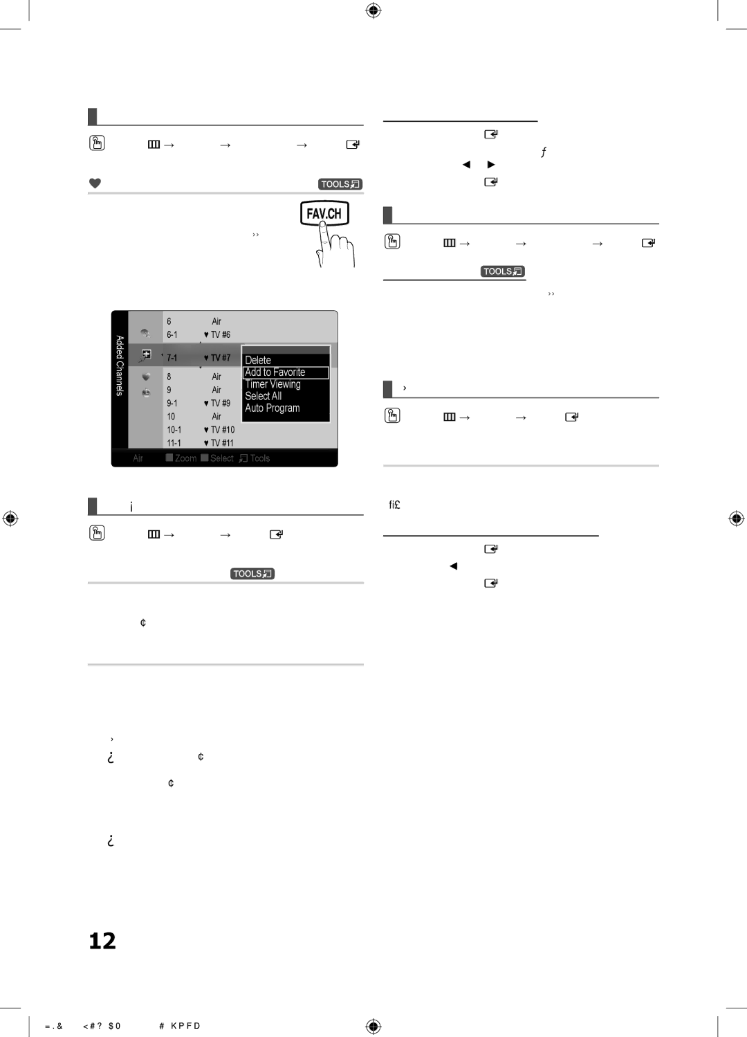 Samsung LN46E550 Add to Favorite / Delete from Favorite t, Antenna Air / Cable t, Auto Program, Clear Scrambled Channel 