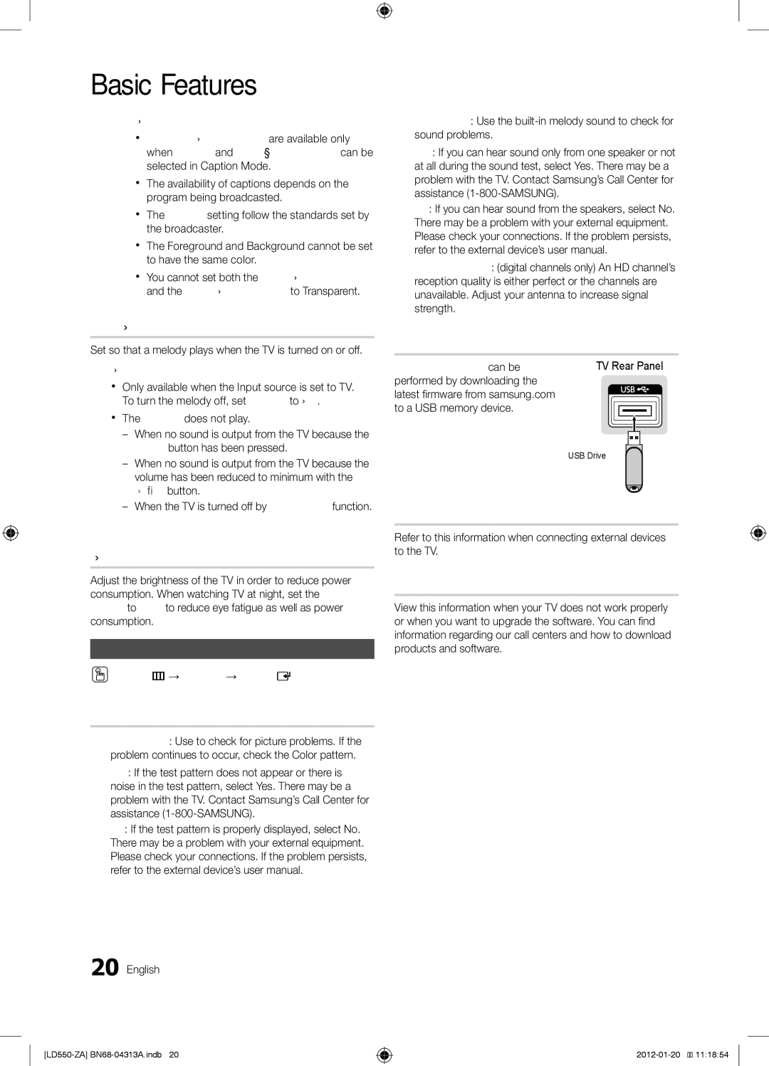 Samsung LN46E550 Melody Off / Low / Medium / High, Energy Saving Off / Low / Medium / High / Auto, Software Upgrade 