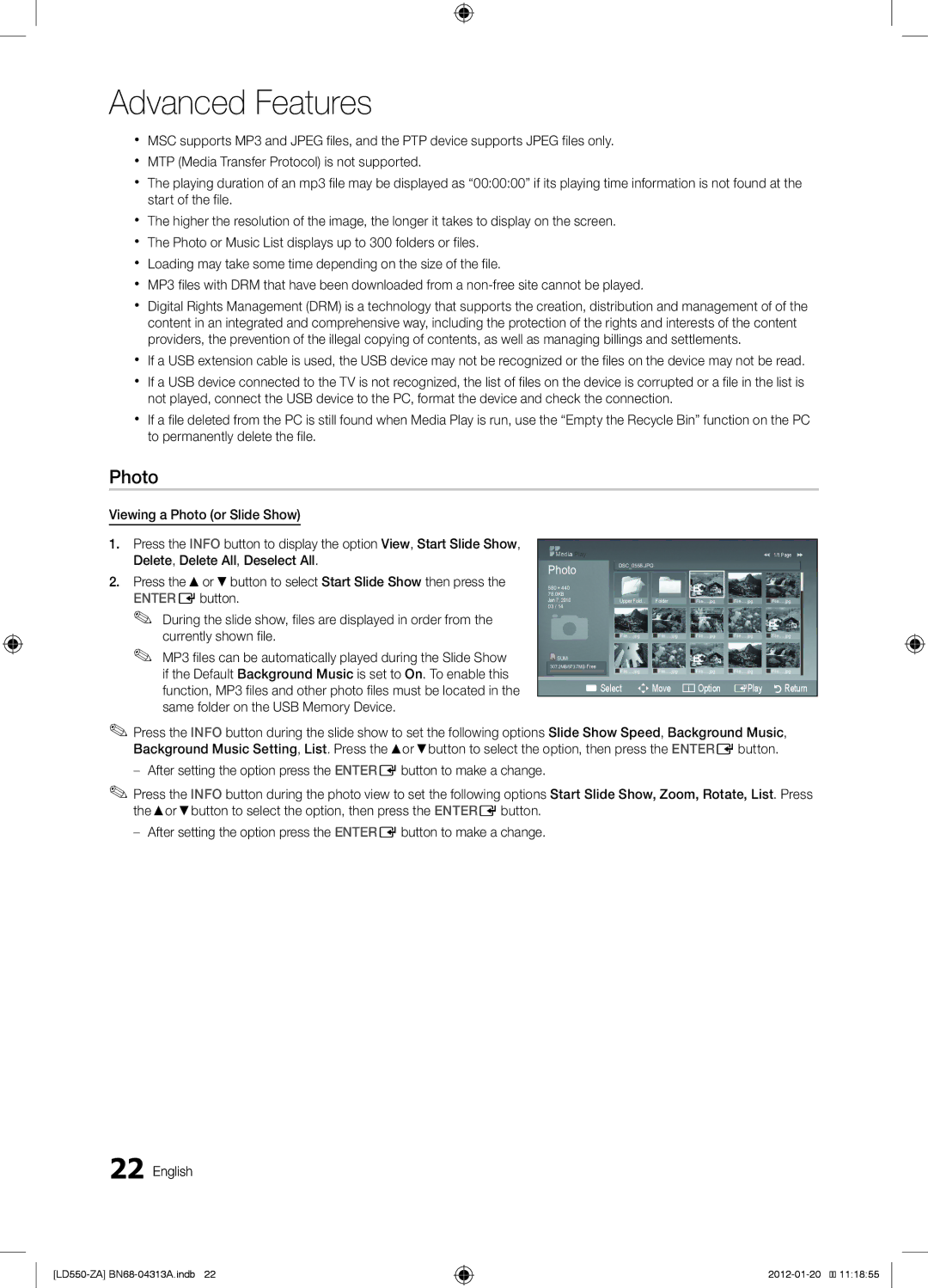 Samsung LN46E550 user manual Photo 