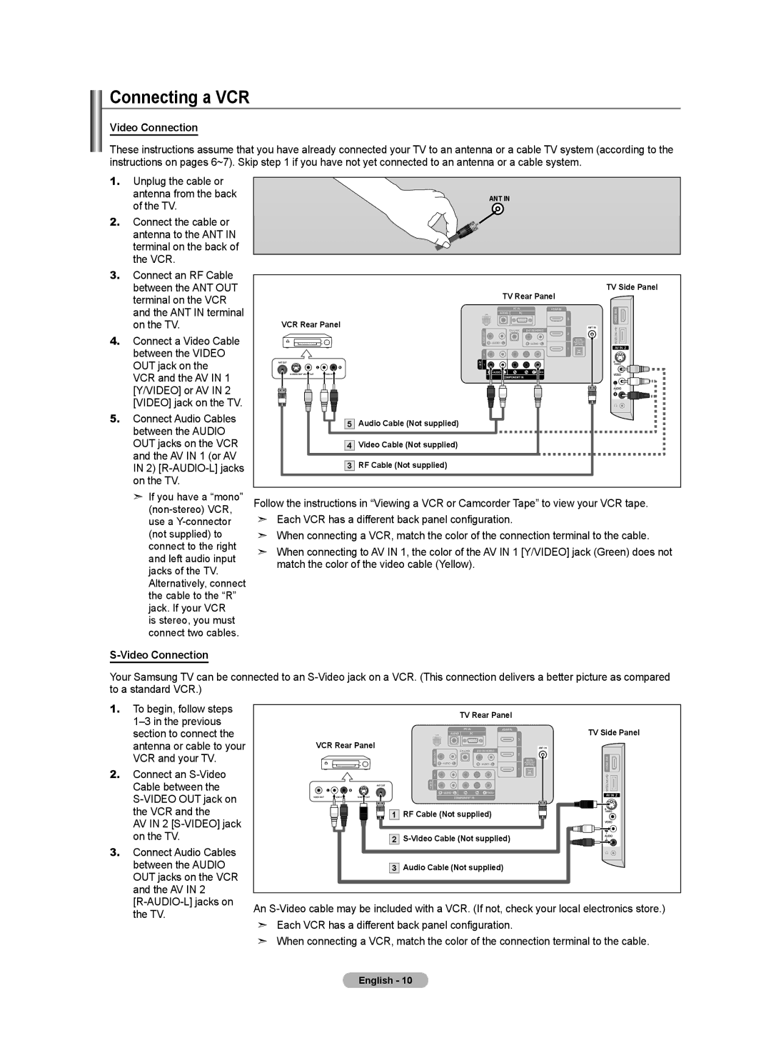 Samsung LN52A650A1F user manual Connecting a VCR, Video Connection 