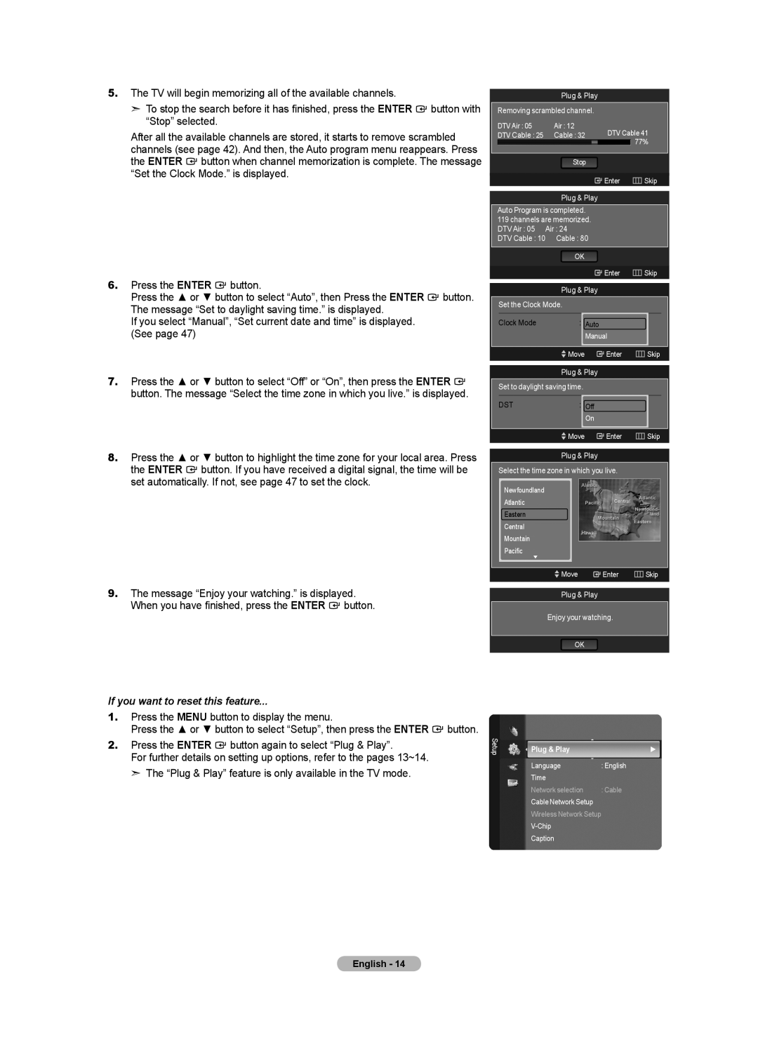 Samsung LN52A650A1F user manual Press the Menu button to display the menu, Plug & Play 