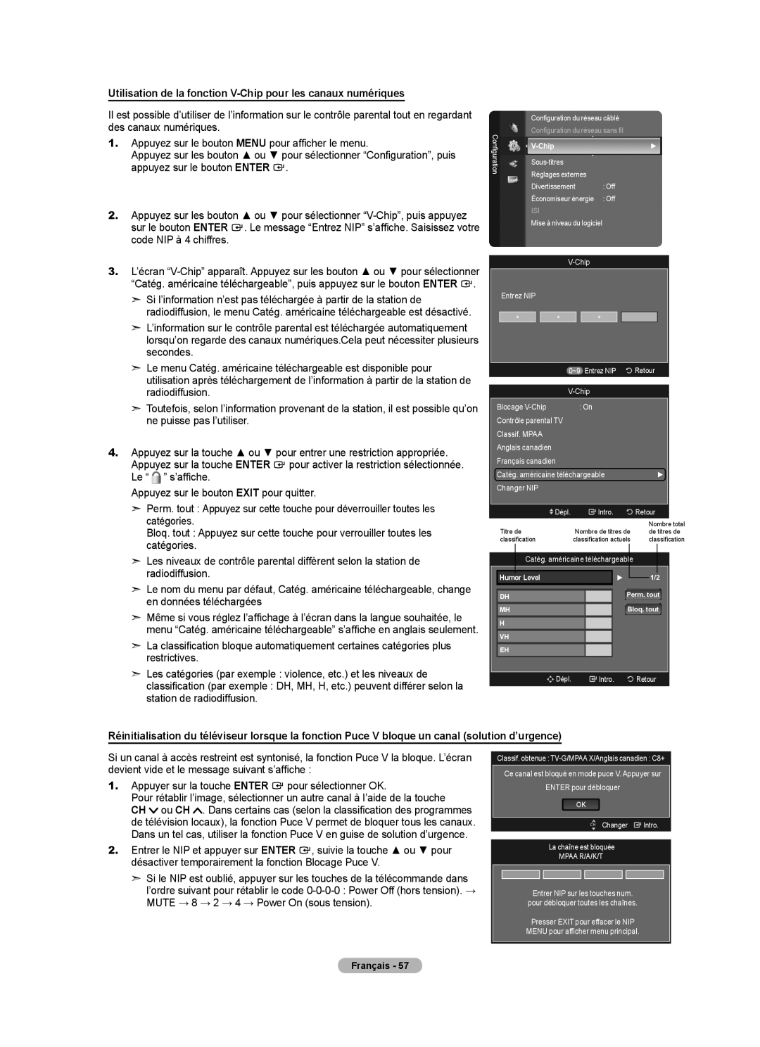 Samsung LN52A650A1F user manual Entrez NIP ~9 Entrez NIP Retour, Titre de, Classification, CH Changer Intro 