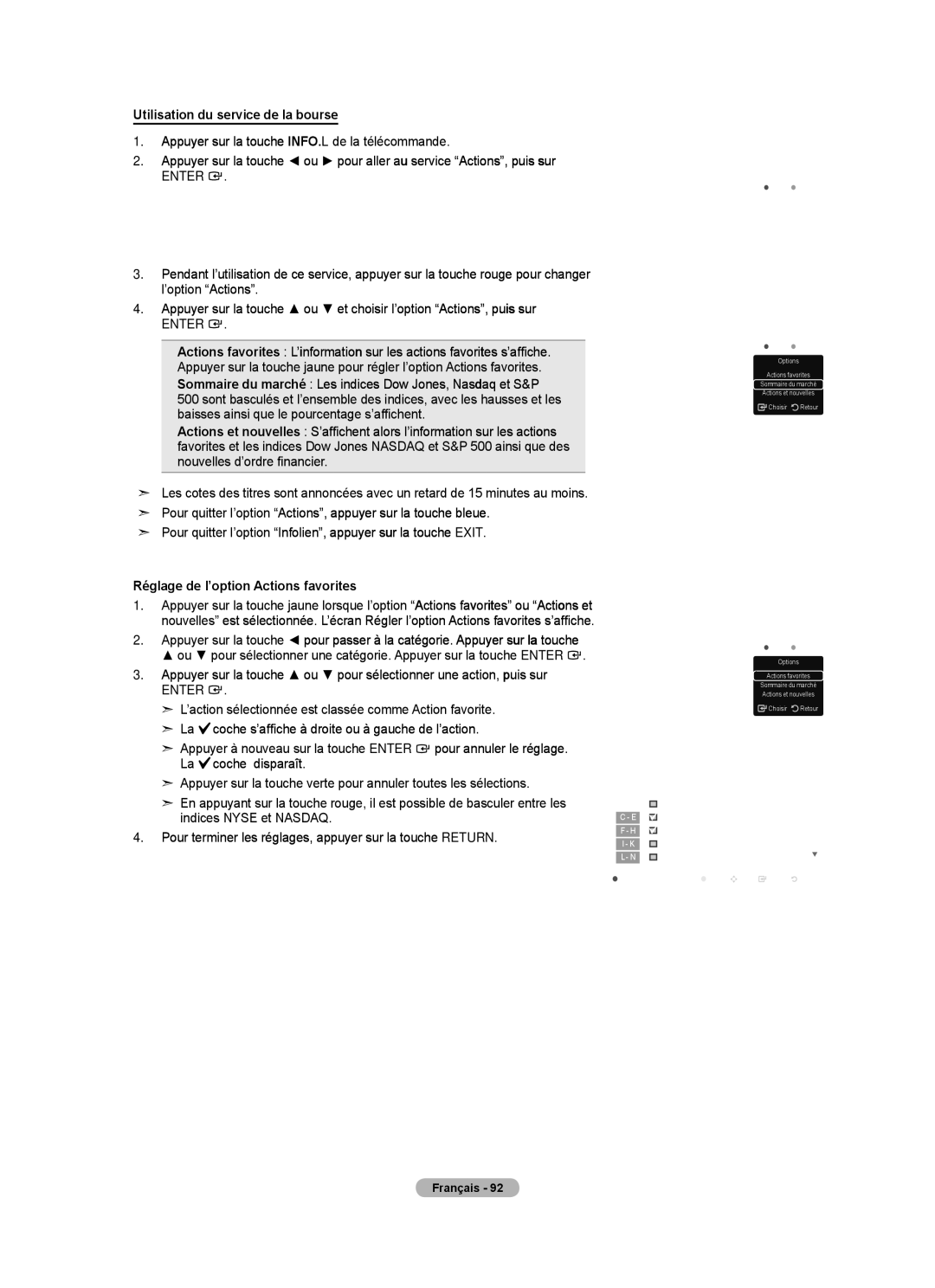 Samsung LN52A650A1F Utilisation du service de la bourse, Sommaire du marché Les indices Dow Jones, Nasdaq et S&P 