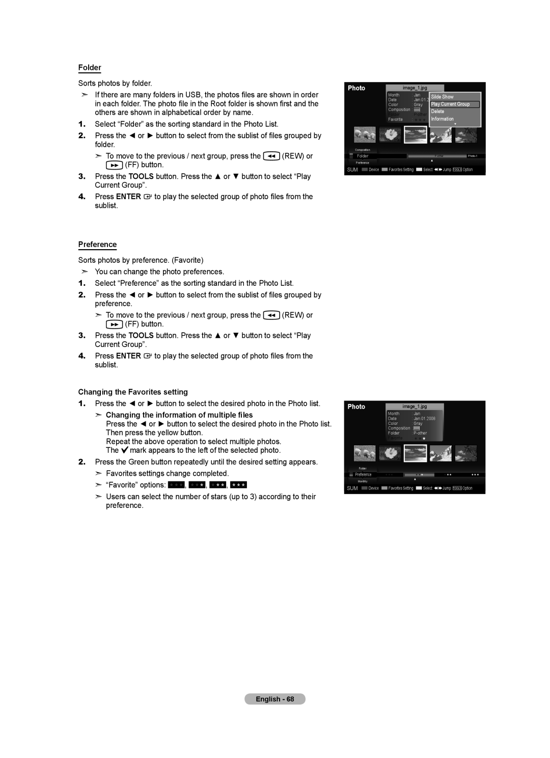 Samsung LN52A650A1F user manual Folder, Preference, Changing the Favorites setting 