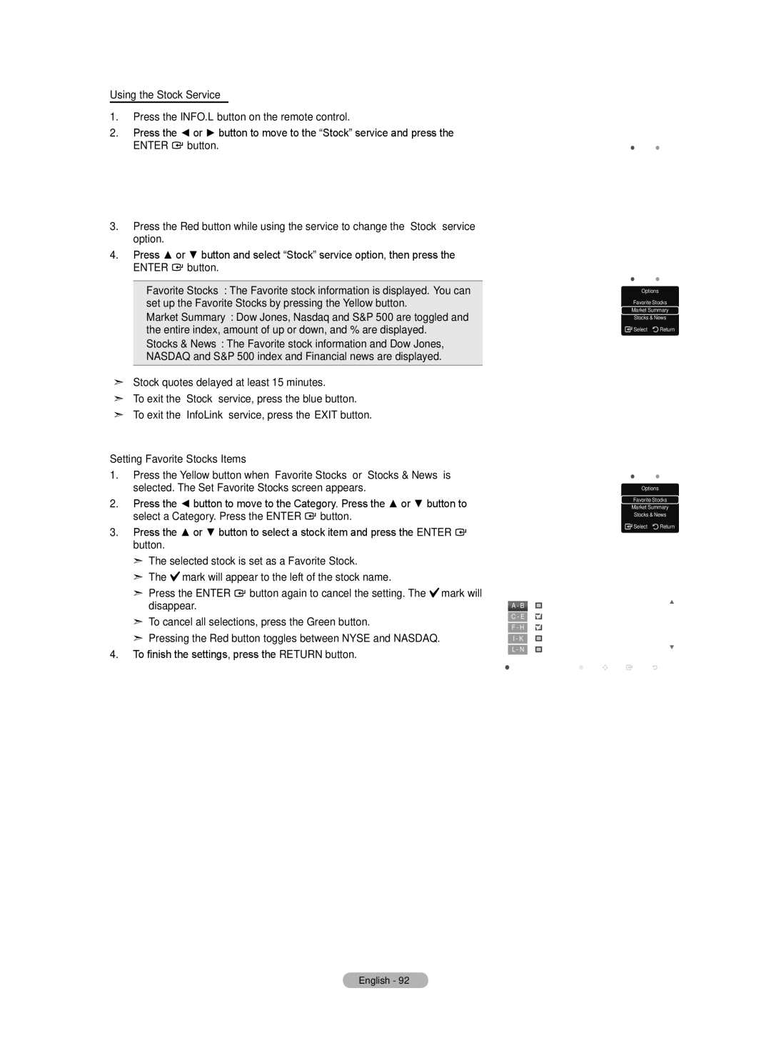 Samsung LN52A650A1F user manual Using the Stock Service, Setting Favorite Stocks Items, 1844 