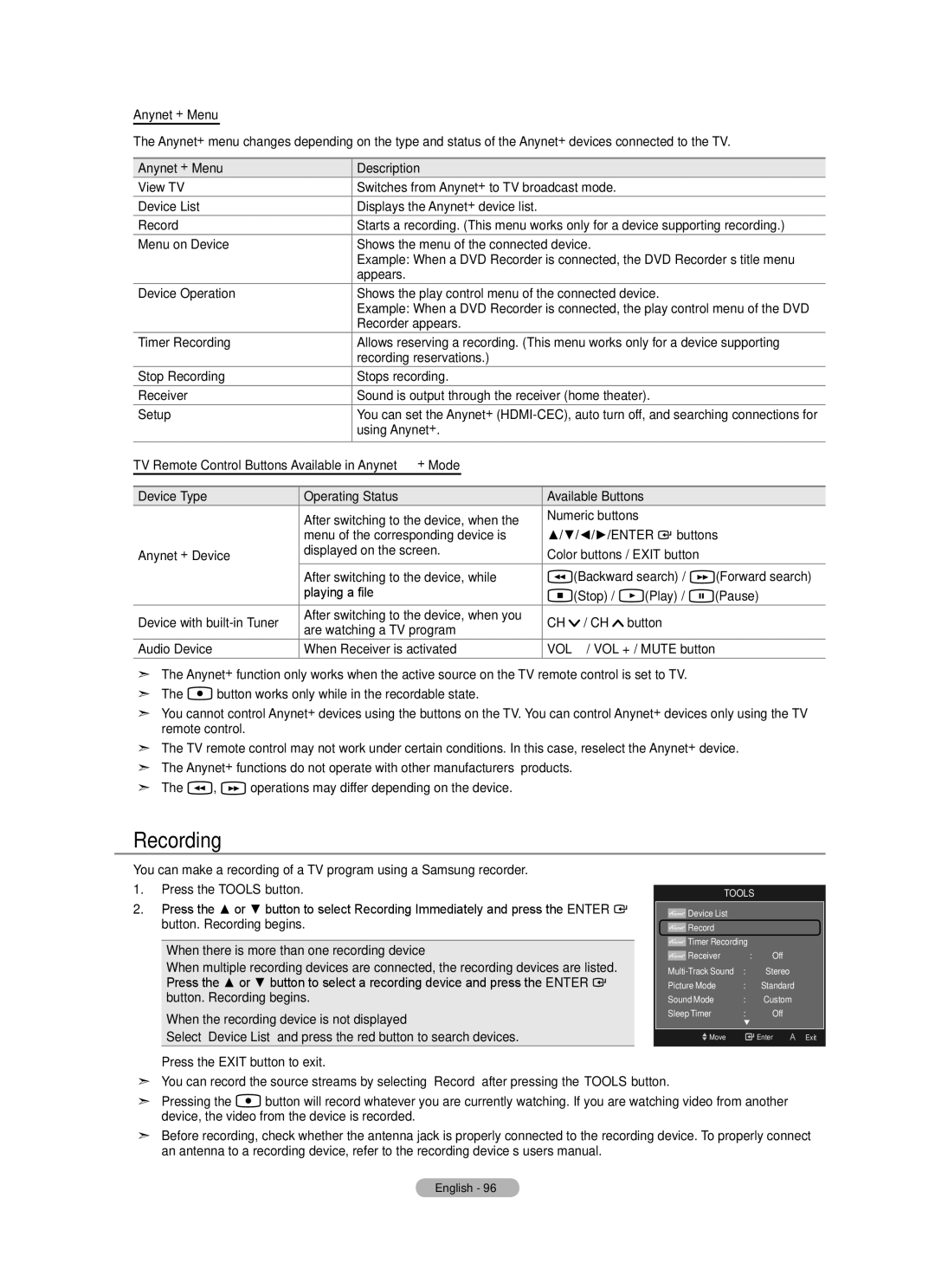 Samsung LN52A650A1F user manual Recording 