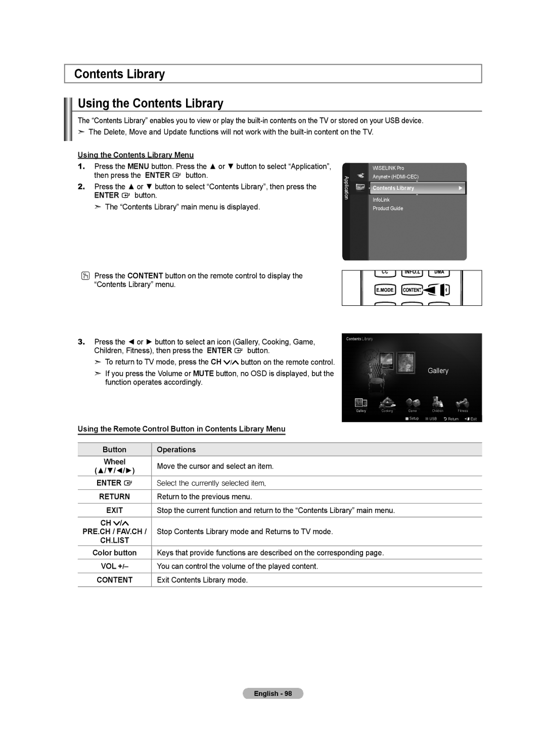 Samsung LN46A750R1F, LN52A750R1F, LN40A750R1F user manual Contents Library Using the Contents Library 