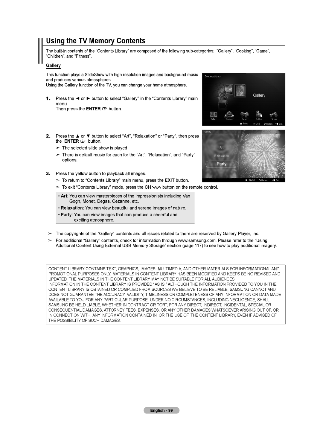 Samsung LN40A750R1F, LN52A750R1F, LN46A750R1F user manual Using the TV Memory Contents 