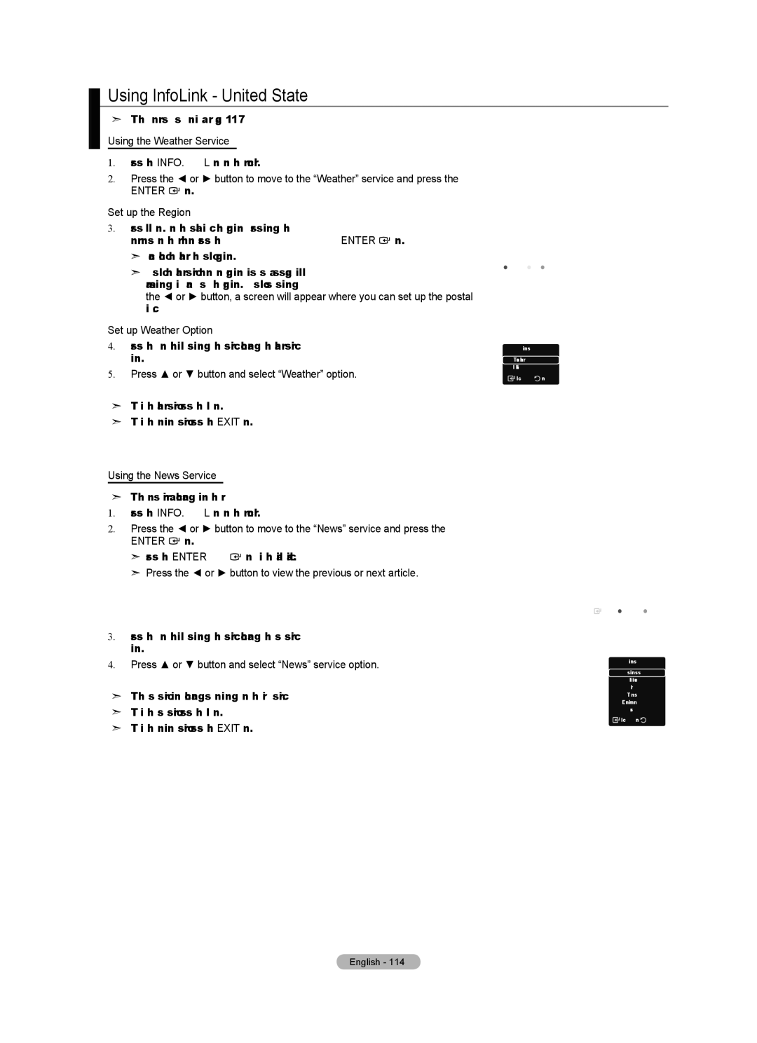 Samsung LN40A750R1F Using InfoLink United State, Using the Weather Service, Set up the Region, Set up Weather Option 