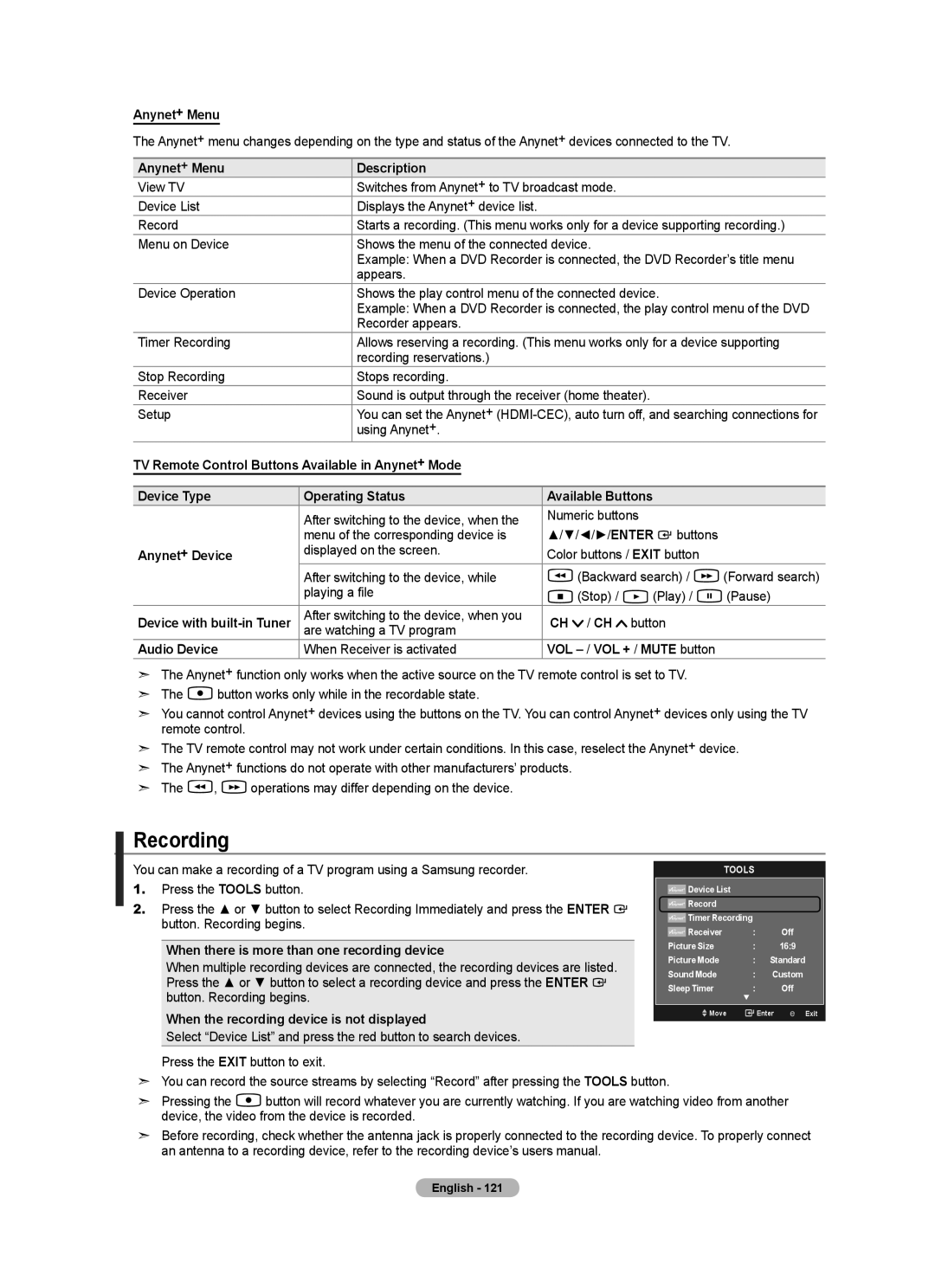 Samsung LN52A750R1F, LN46A750R1F, LN40A750R1F user manual Recording 