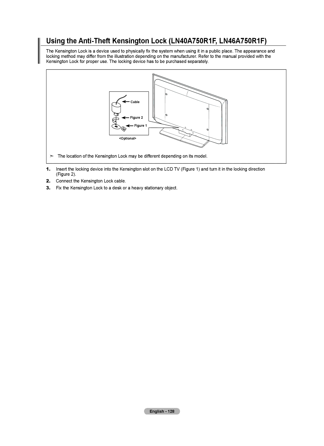 Samsung LN46A750R1F, LN52A750R1F, LN40A750R1F user manual Cable Optional 