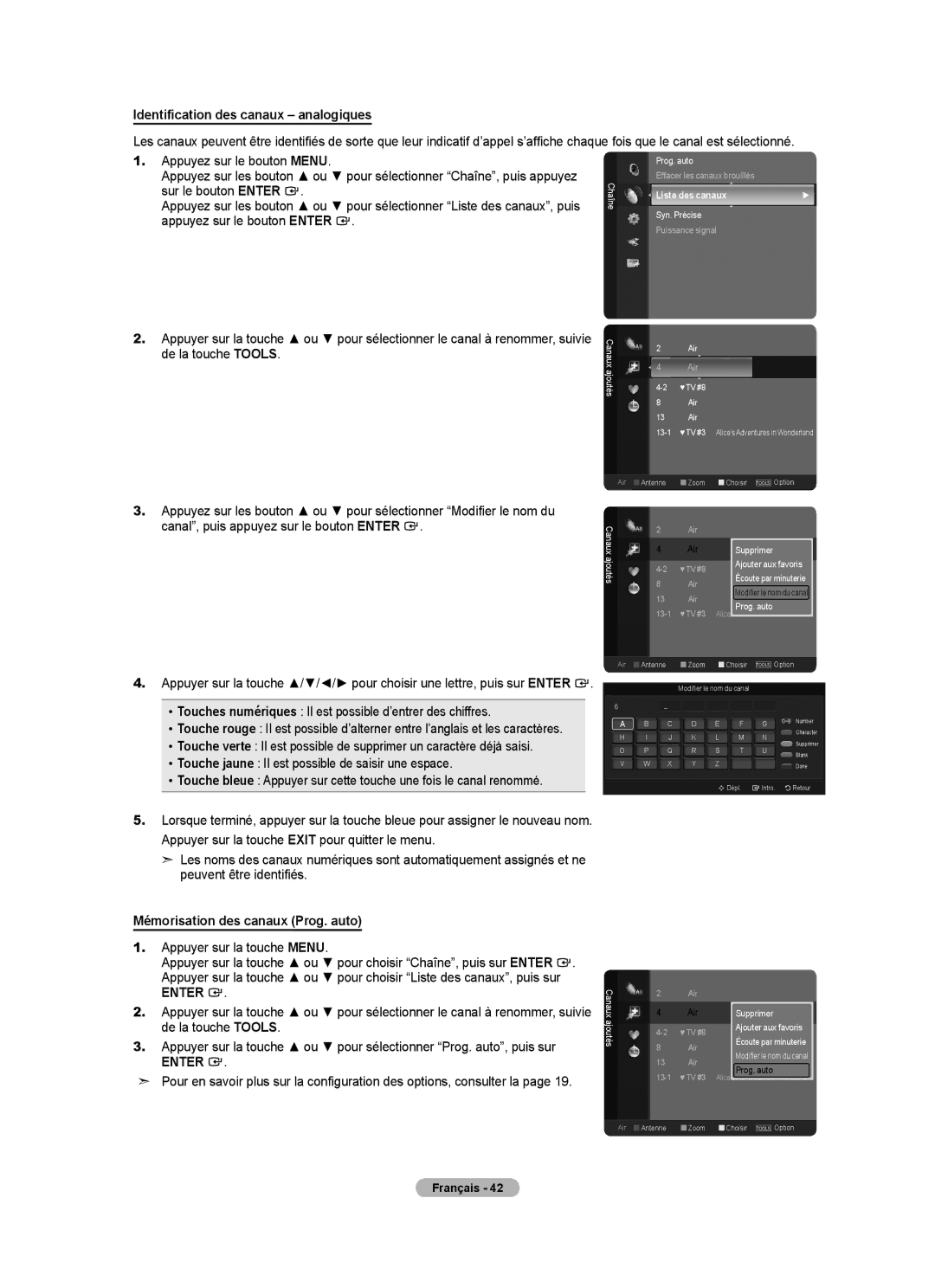 Samsung LN40A750R1F Identification des canaux analogiques, Touches numériques Il est possible d’entrer des chiffres 