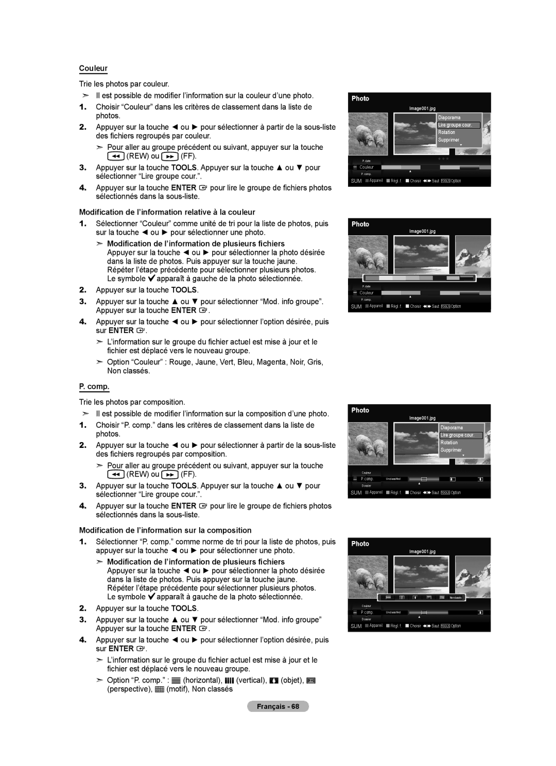 Samsung LN46A750R1F, LN52A750R1F, LN40A750R1F Couleur, Modification de l’information relative à la couleur, Sur Enter, Comp 