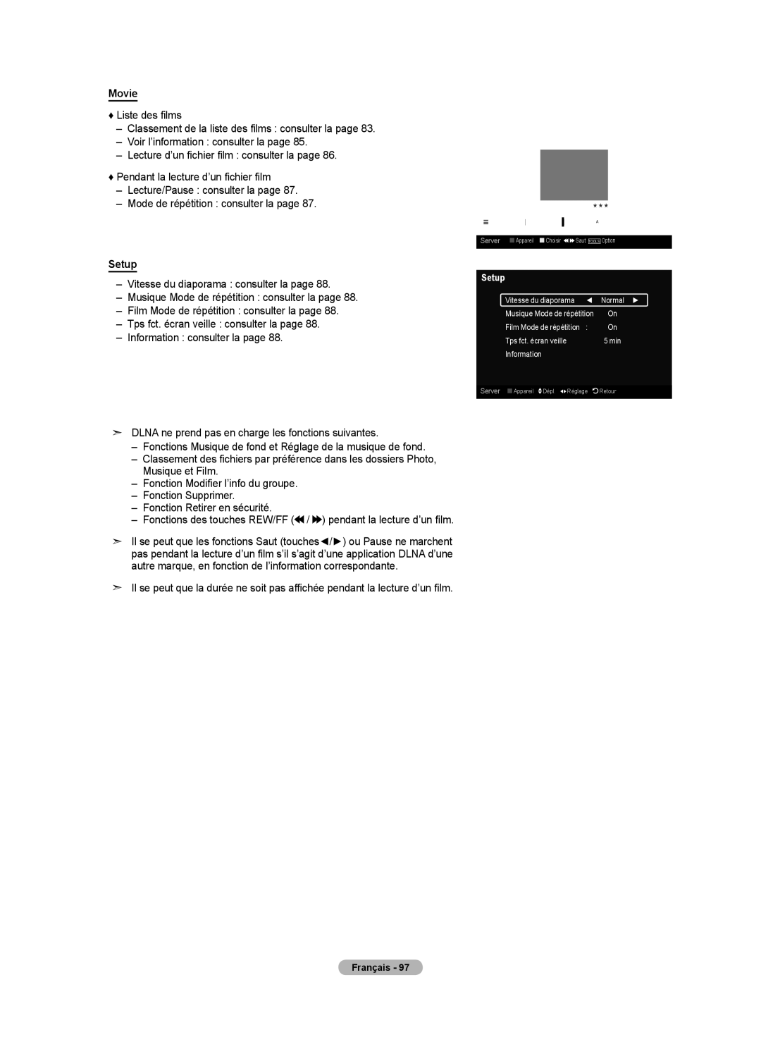 Samsung LN52A750R1F, LN46A750R1F, LN40A750R1F user manual Movie, Vitesse du diaporama Normal 