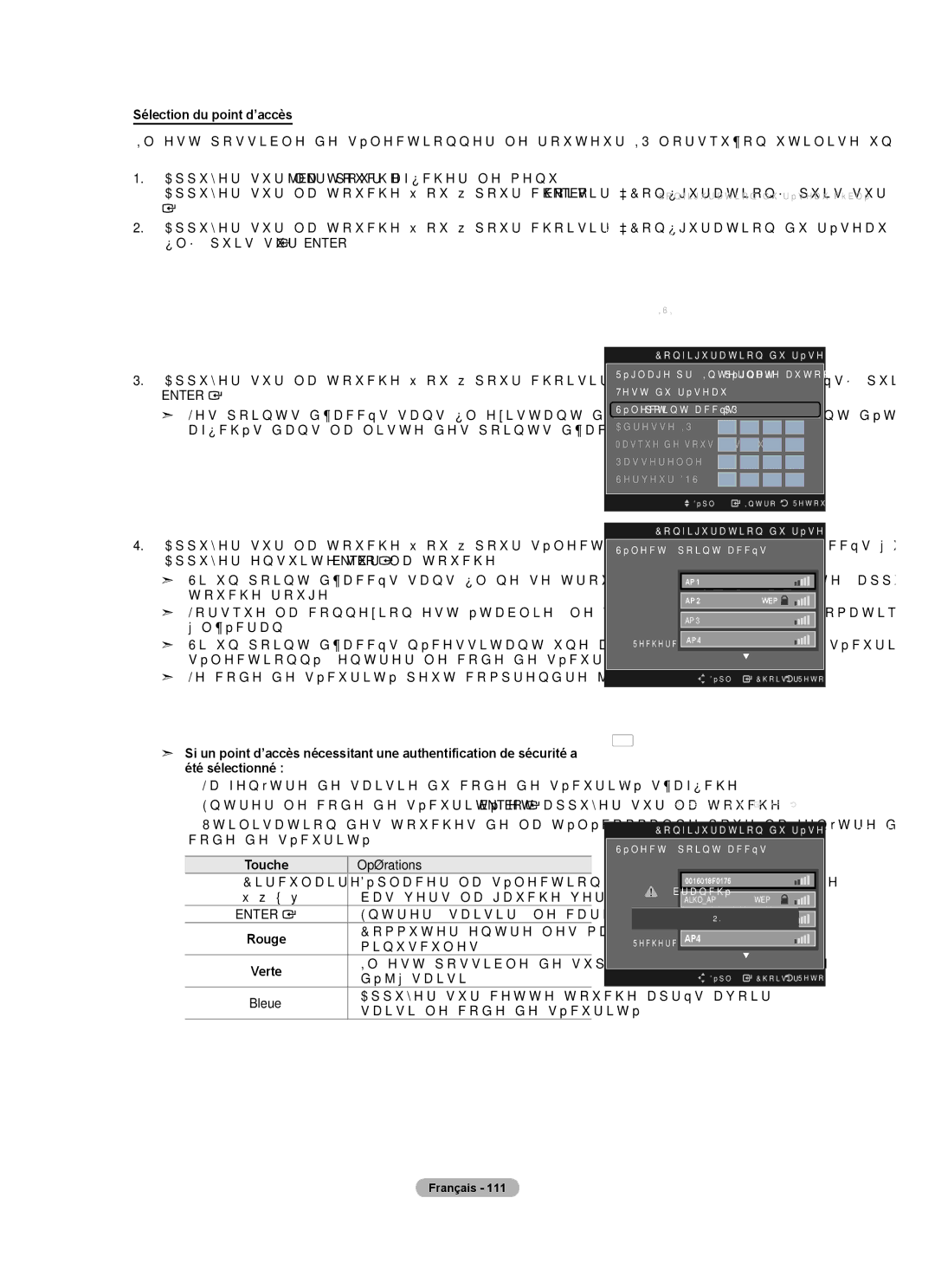 Samsung LN40A750R1F, LN52A750R1F, LN46A750R1F user manual Sélection du point d’accès 