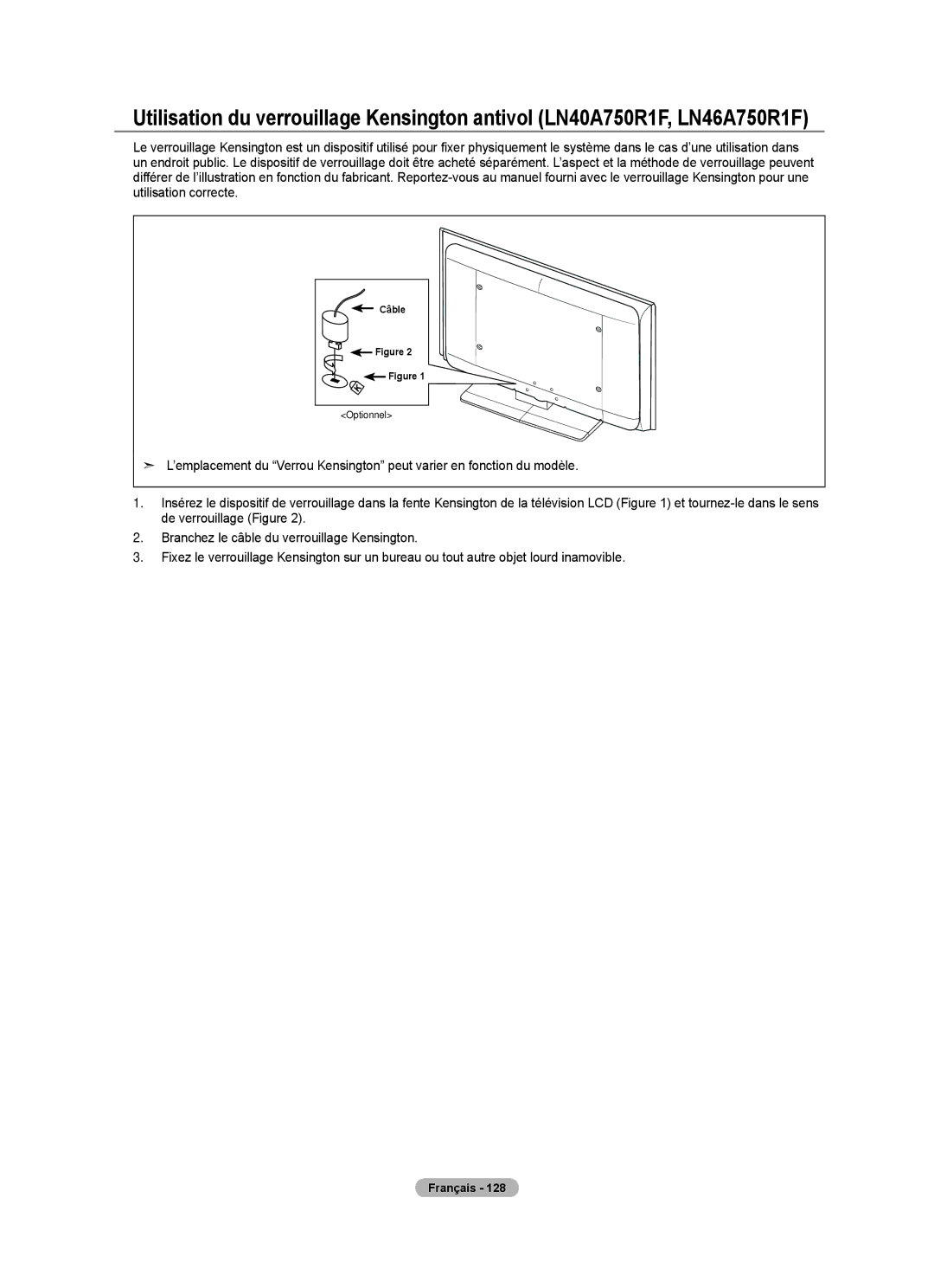 Samsung LN46A750R1F, LN52A750R1F, LN40A750R1F user manual Câble Optionnel 