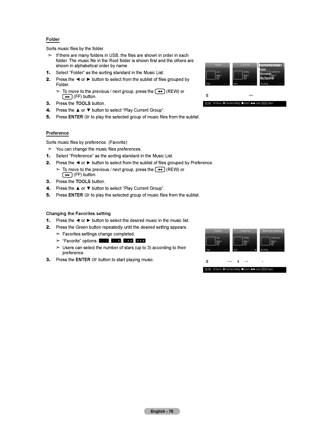 Samsung LN40A750R1F, LN52A750R1F, LN46A750R1F user manual Other Music Other2 Preference 