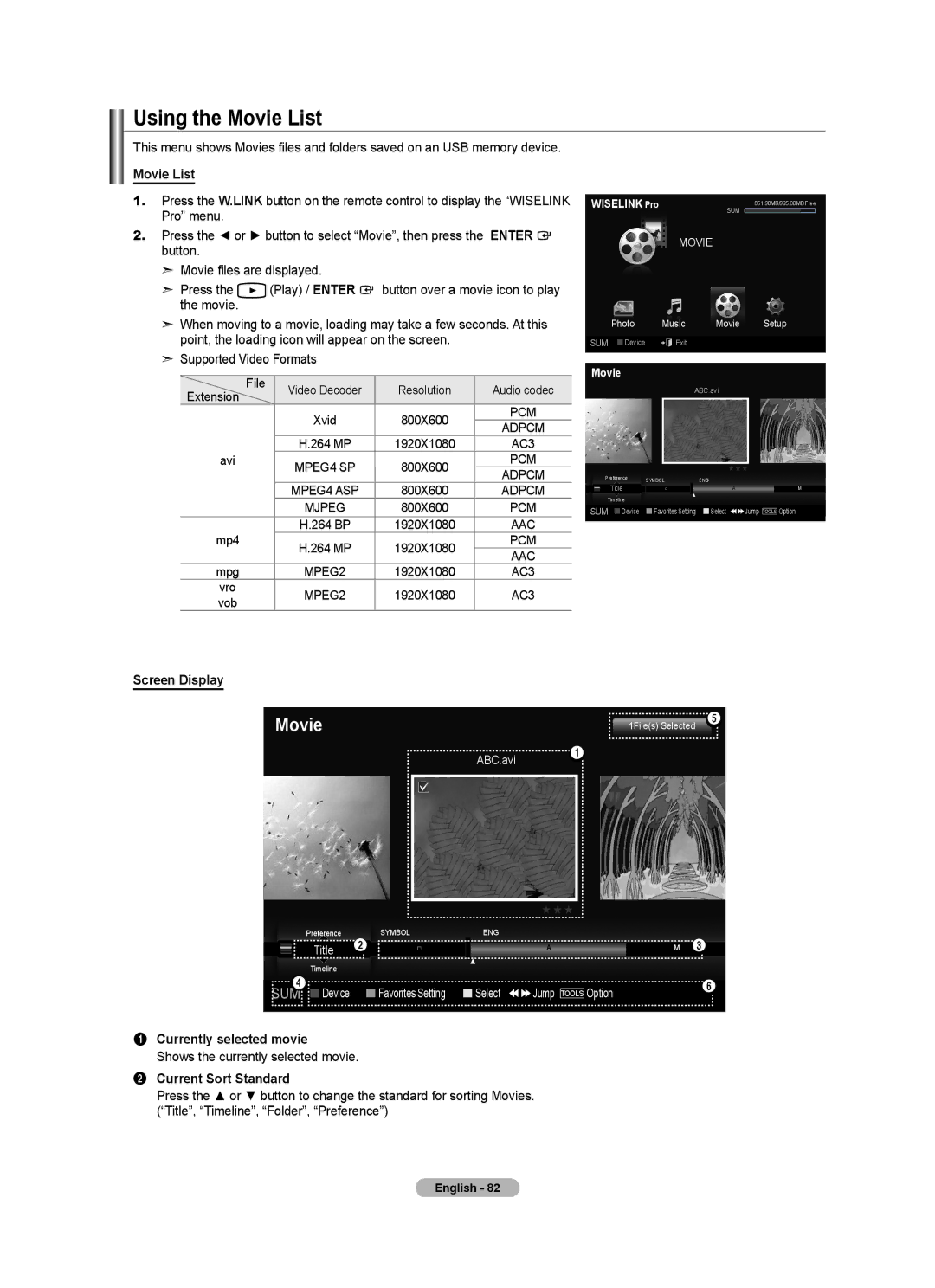 Samsung LN52A750R1F, LN46A750R1F, LN40A750R1F user manual Using the Movie List, Currently selected movie 