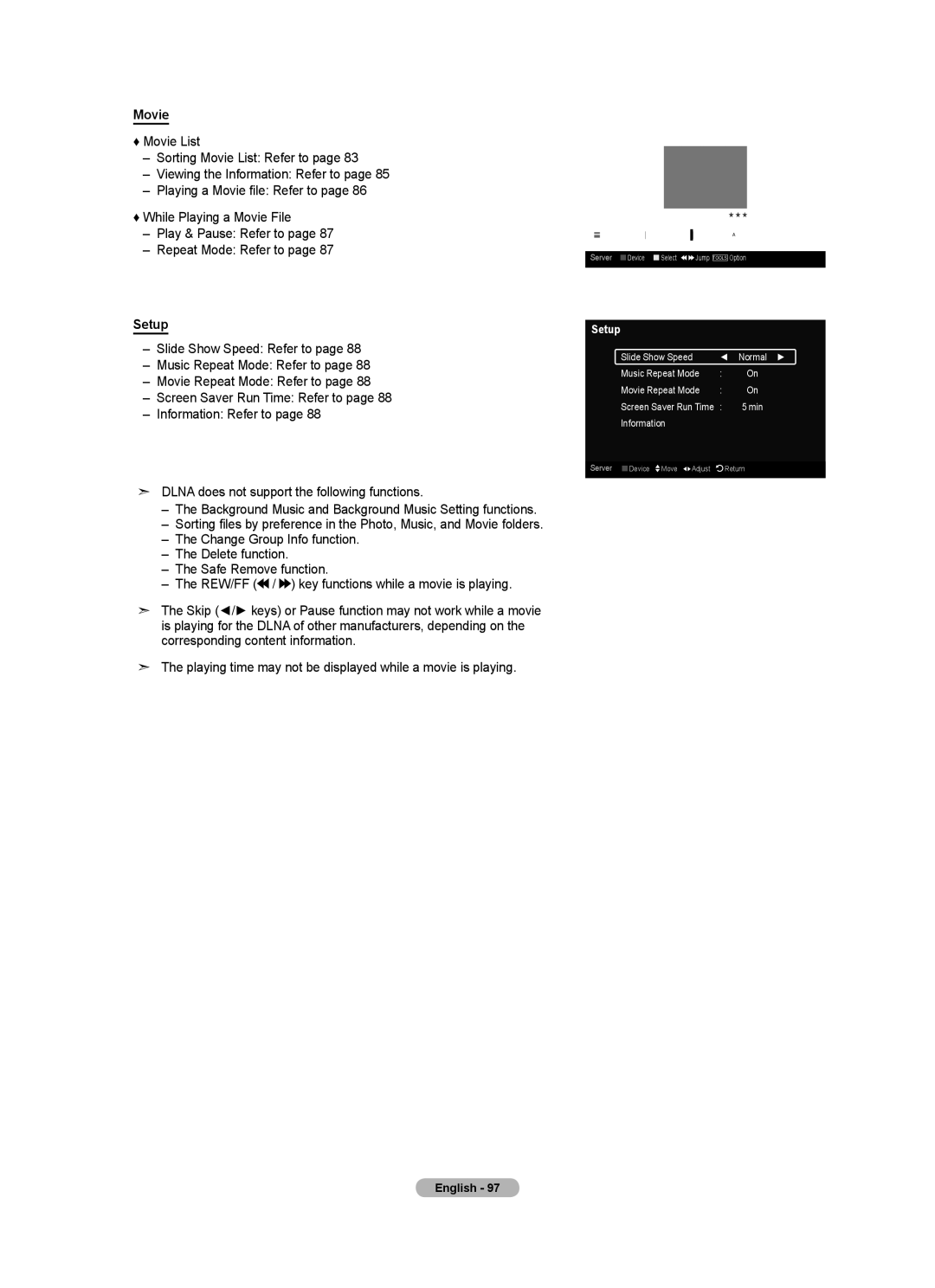 Samsung LN52A750R1F, LN46A750R1F, LN40A750R1F user manual Movie, Setup 