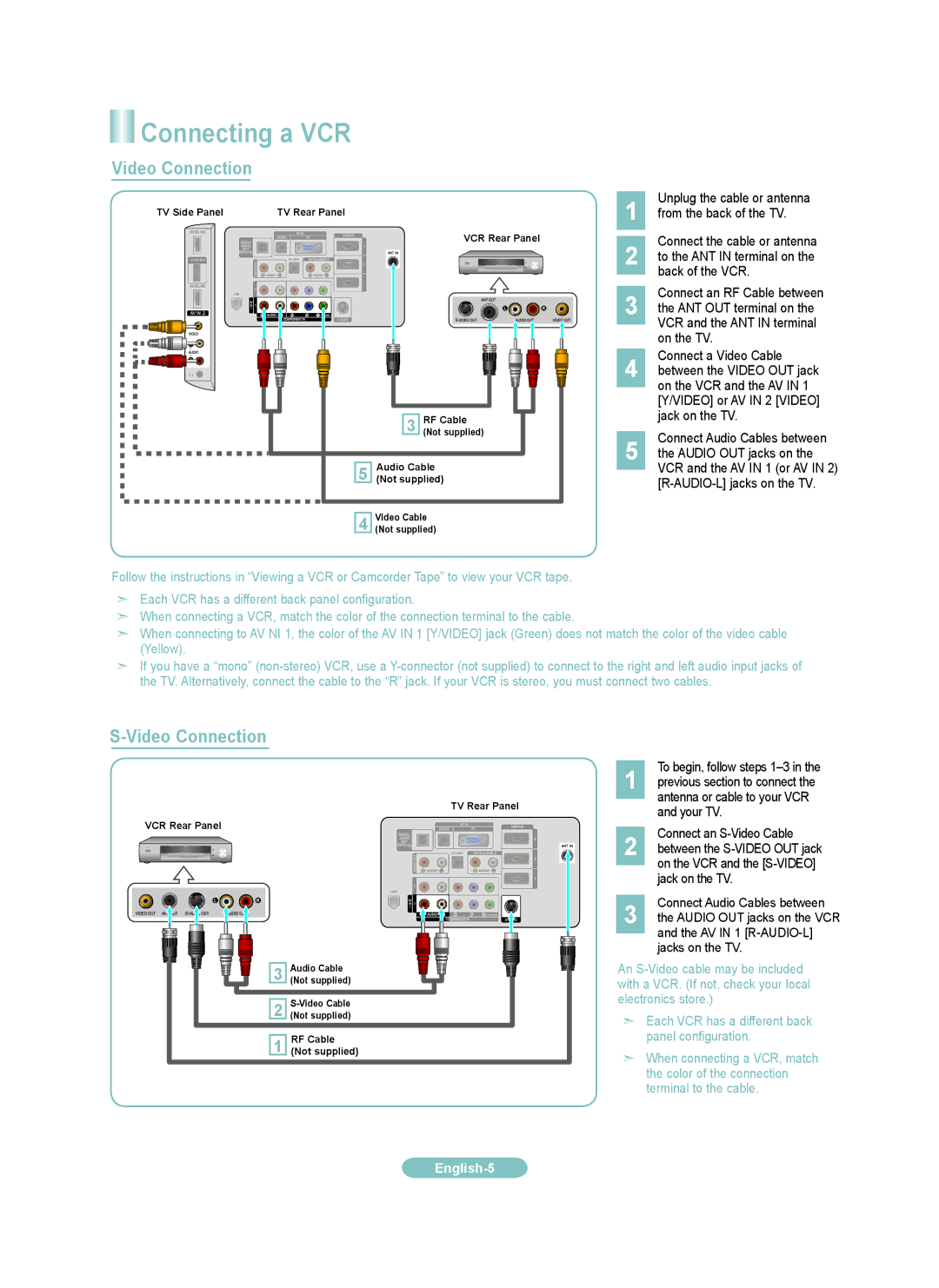 Samsung LN46A860S2F, LN52A850S1F, LN52A860S2F, LN46A850S1F setup guide Connecting a VCR 