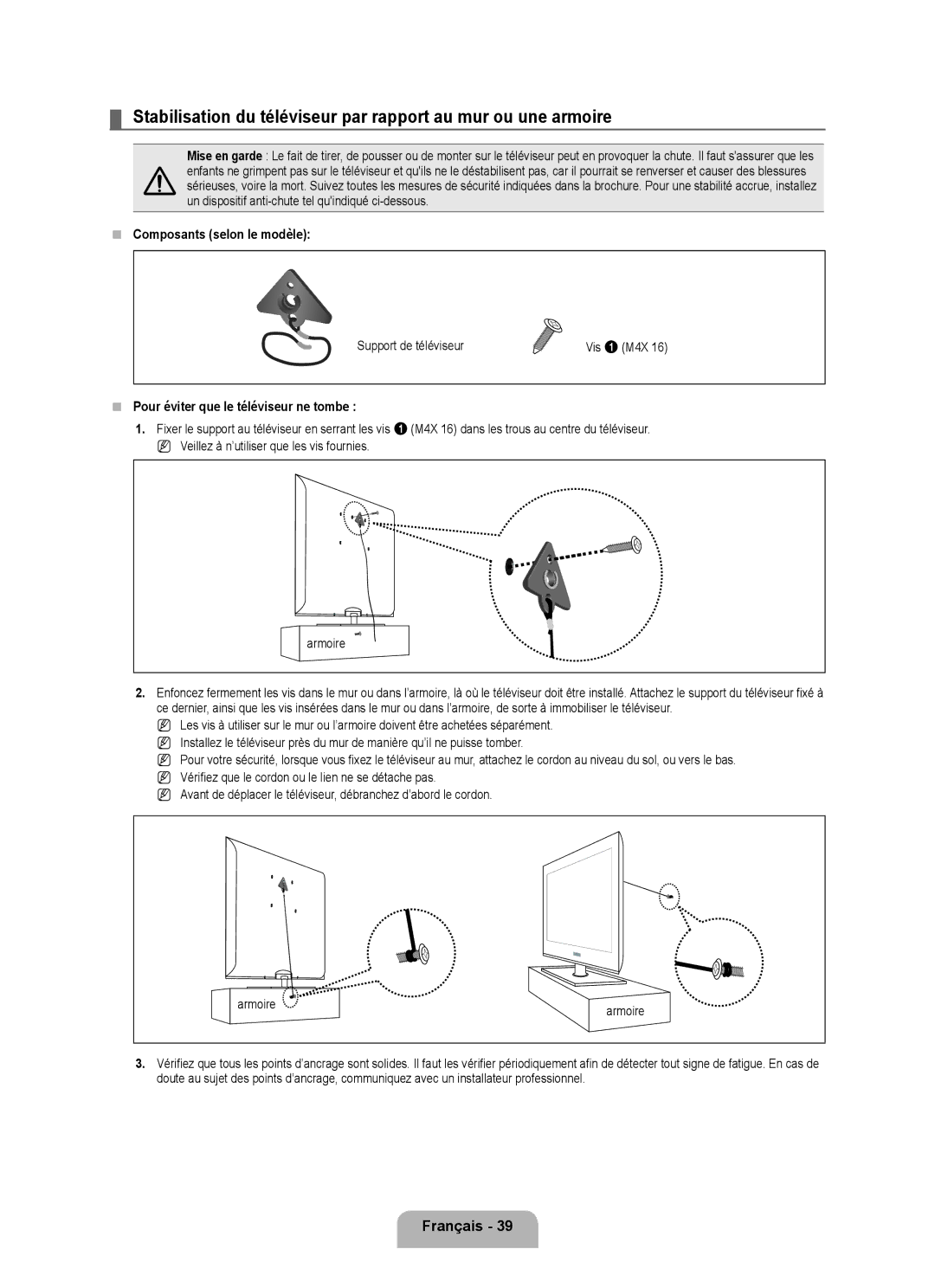 Samsung LN46B540, LN52B540, LN40B540 user manual Français ,  Composants selon le modèle, Support de téléviseur 