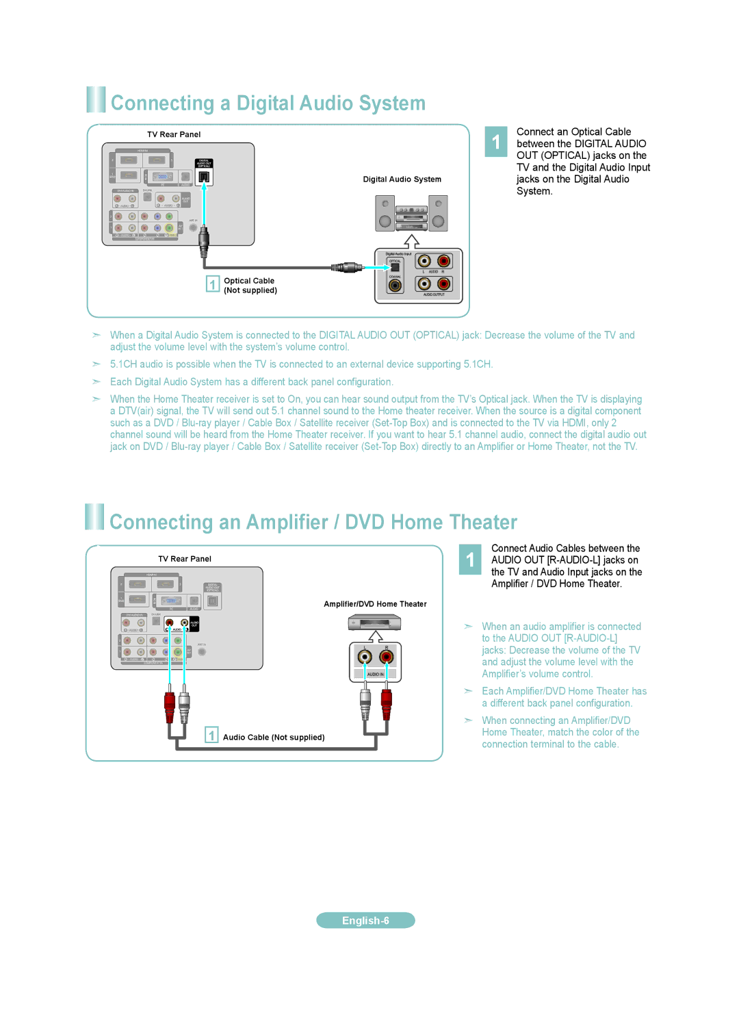 Samsung LN32B550, LN52B550, LN37B550, LN40B550 Connecting a Digital Audio System, Connecting an Amplifier / DVD Home Theater 