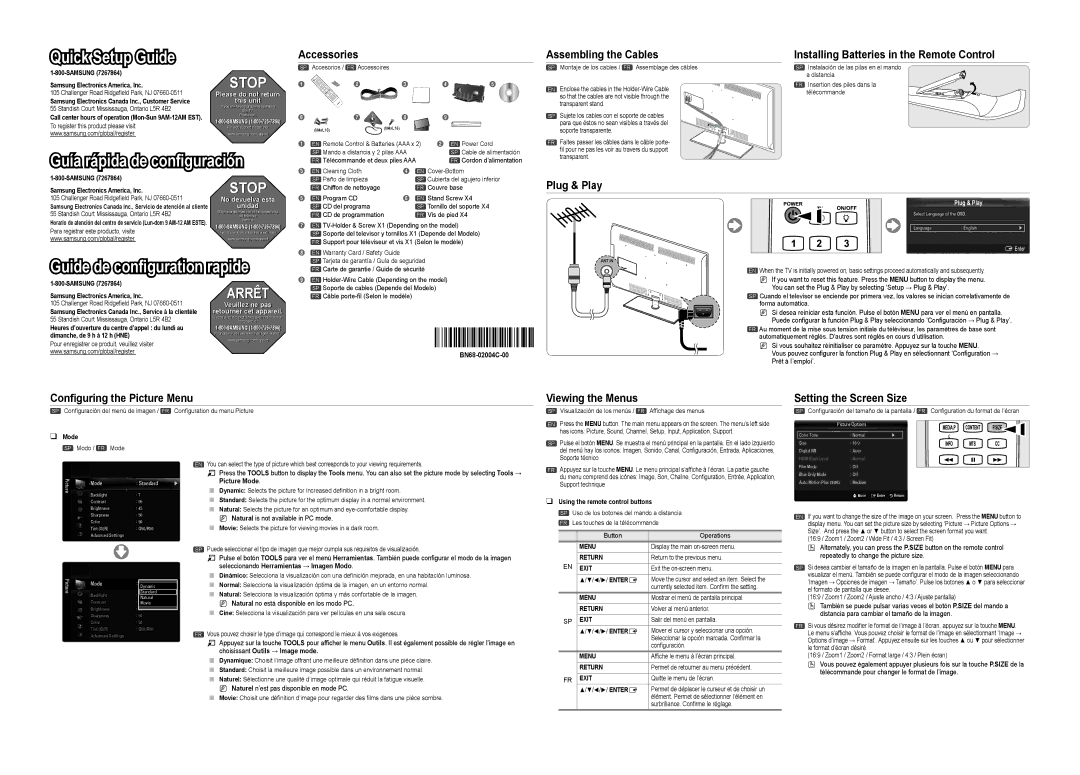 Samsung LN52B750 setup guide Accessories, Assembling the Cables, Installing Batteries in the Remote Control, Plug & Play 