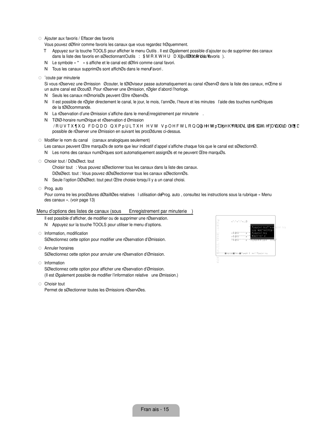 Samsung LN46B640, LN55B640 Ajouter aux favoris / Effacer des favoris, Êcoute par minuterie, Choisir tout / Désélect. tout 