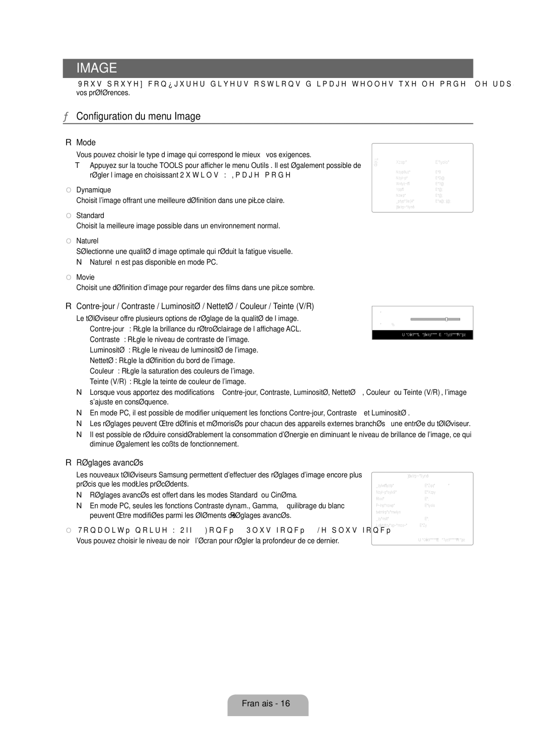 Samsung LN46B630, LN55B640, LN52B630, LN37B650, LN40B630 Configuration du menu Image, Réglages avancés, Dynamique, Naturel 