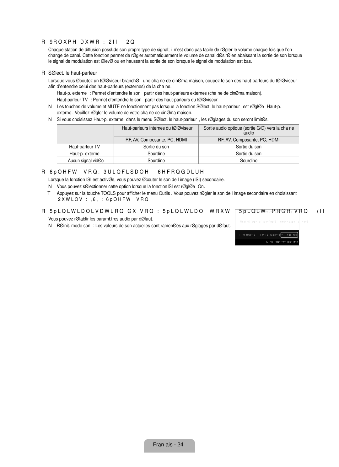 Samsung LN46B630, LN55B640, LN52B630 Volume auto → Off / On, Sélect. le haut-parleur, Sélect. son→ Principale / Secondaire 