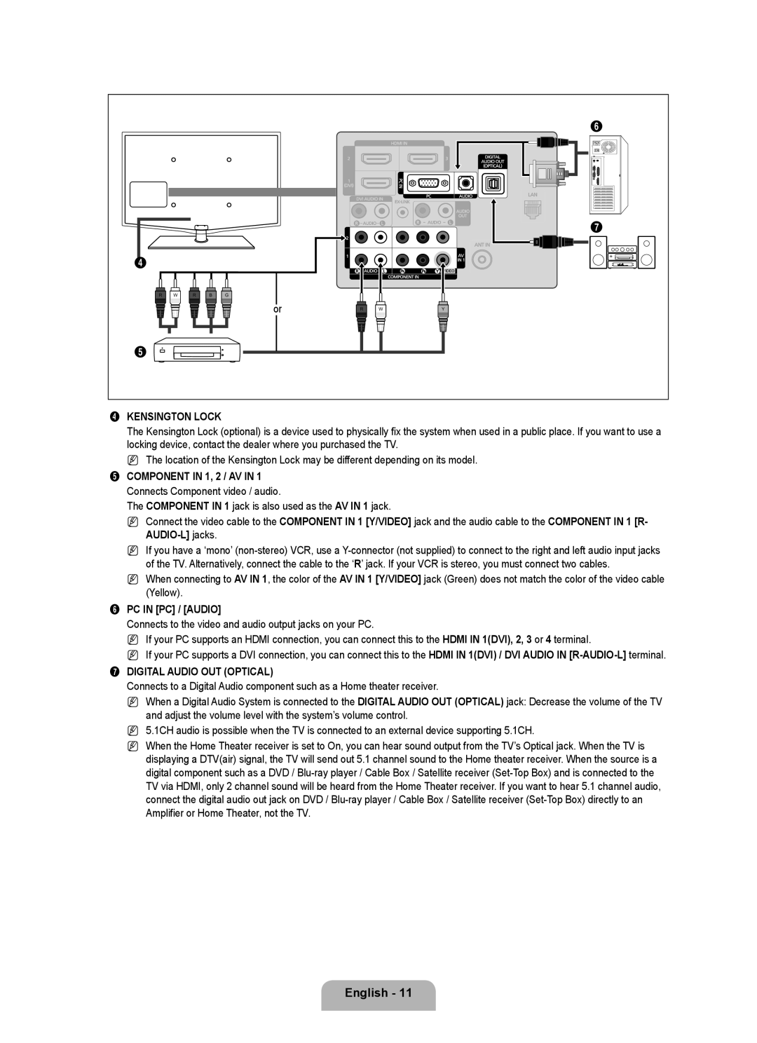 Samsung LN32B650, LN55B640, LN52B630, LN37B650, LN40B630, LN40B640, LN46B640, LN46B630 Kensington Lock, PC in PC / Audio 