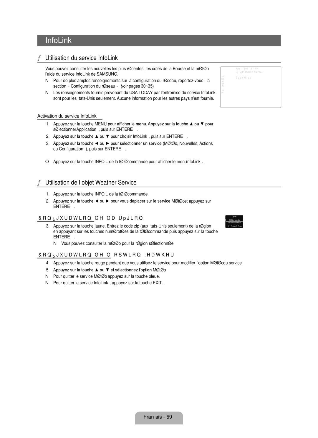 Samsung LN37B650 Utilisation du service InfoLink, Utilisation de l’objet Weather Service, Activation du service InfoLink 