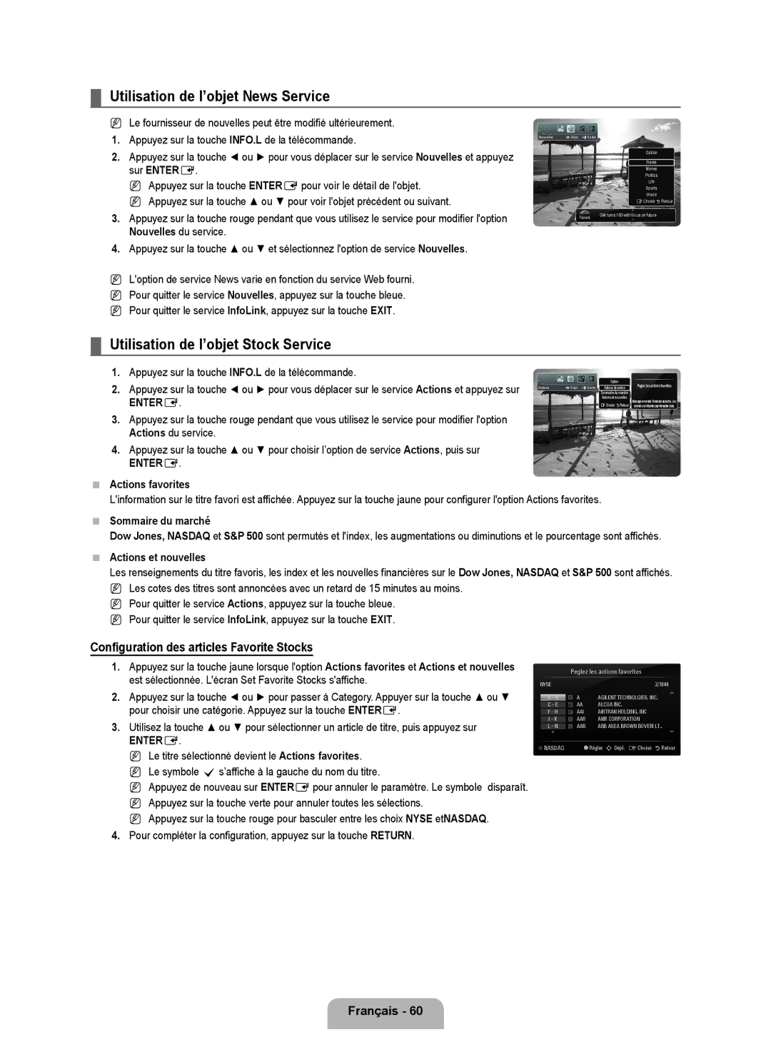 Samsung LN40B630, LN55B640, LN52B630, LN37B650 Utilisation de l’objet News Service, Utilisation de l’objet Stock Service 