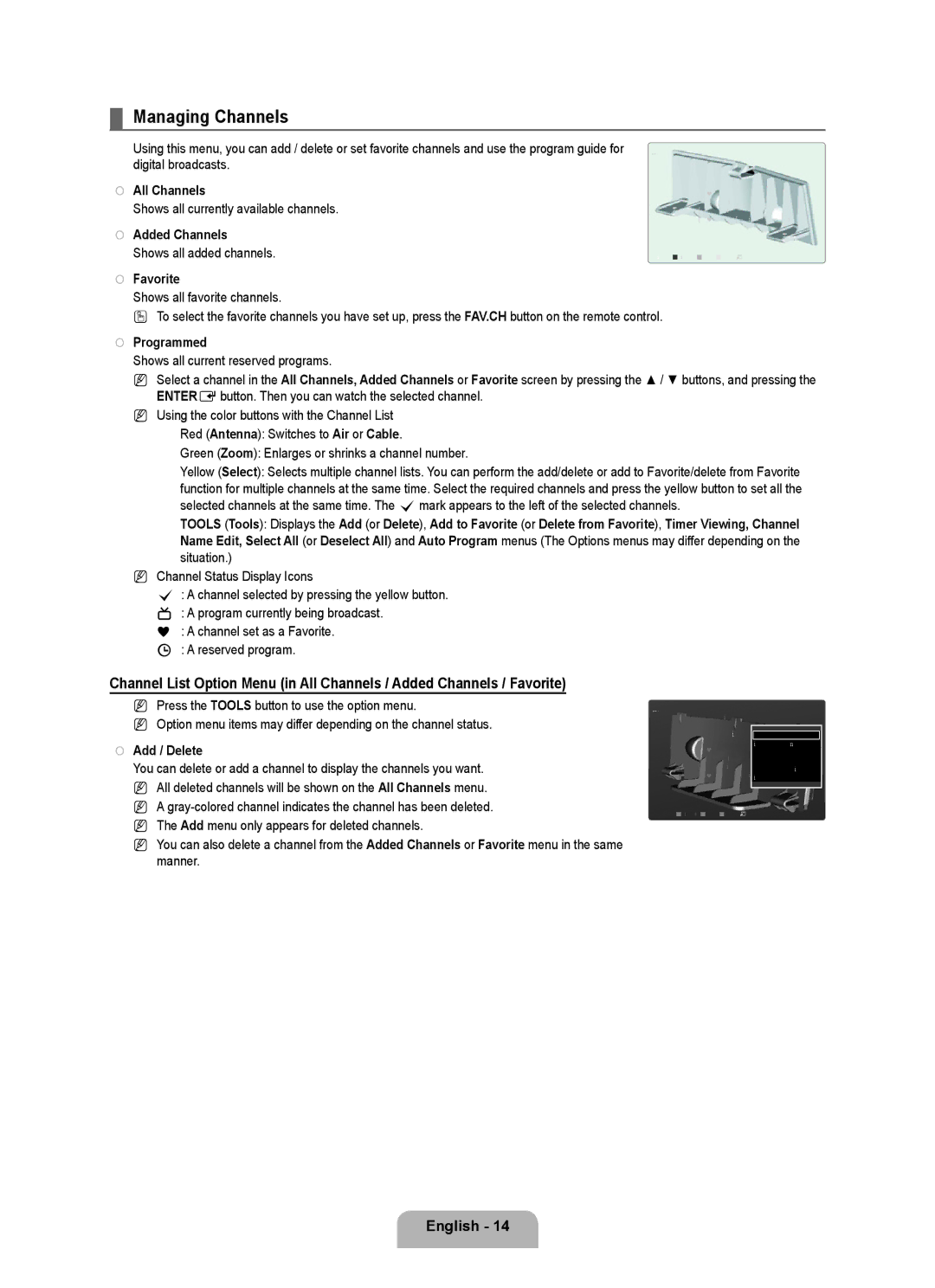 Samsung LN55B640, LN52B630, LN37B650, LN40B630, LN40B640, LN32B650, LN46B640, LN46B630 user manual Managing Channels 