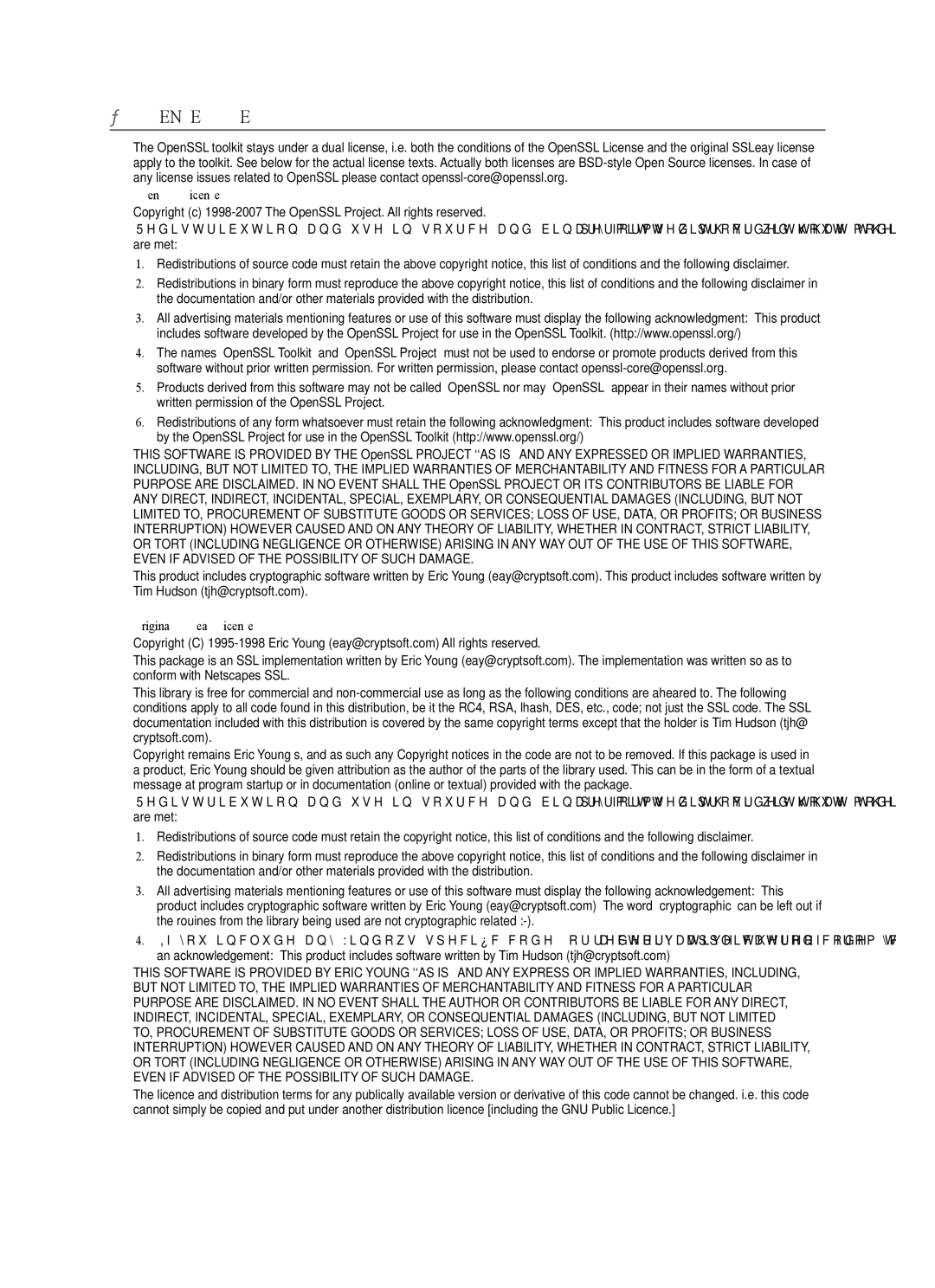 Samsung LN32B650, LN55B640, LN52B630, LN37B650, LN40B630, LN40B640, LN46B640, LN46B630 OpenSSL License, Original SSLeay License 