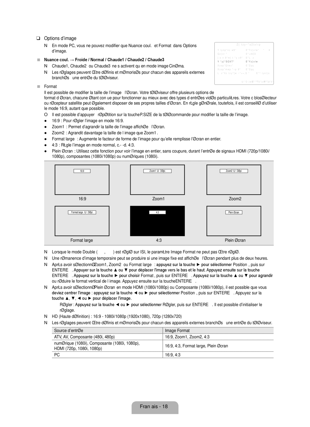 Samsung LN46B650, LN55B650, LN40B650 user manual Options dimage, Format large Plein écran, Source dentrée Image Format 