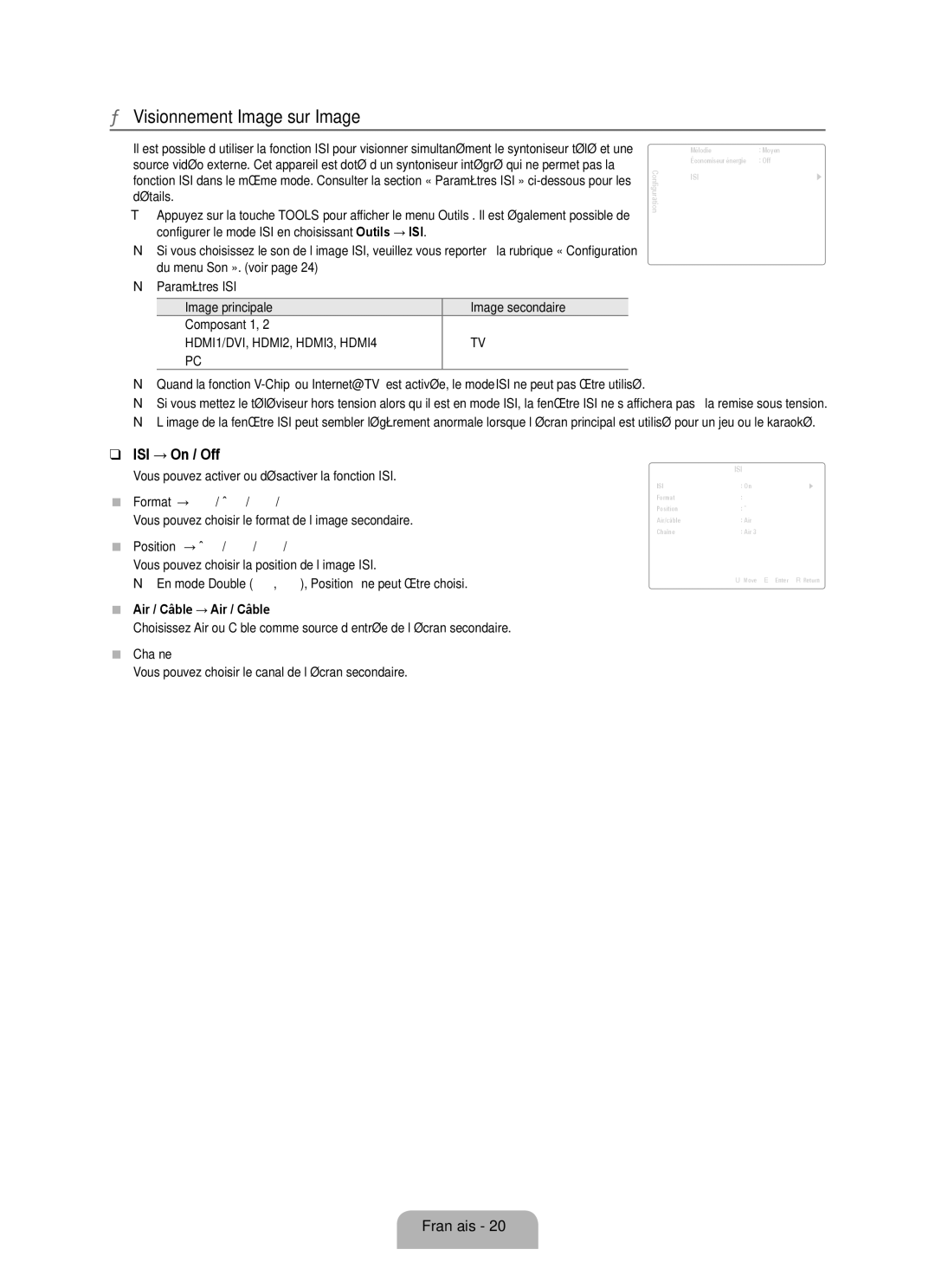 Samsung LN40B650, LN55B650, LN46B650 user manual Visionnement Image sur Image, ISI → On / Off 