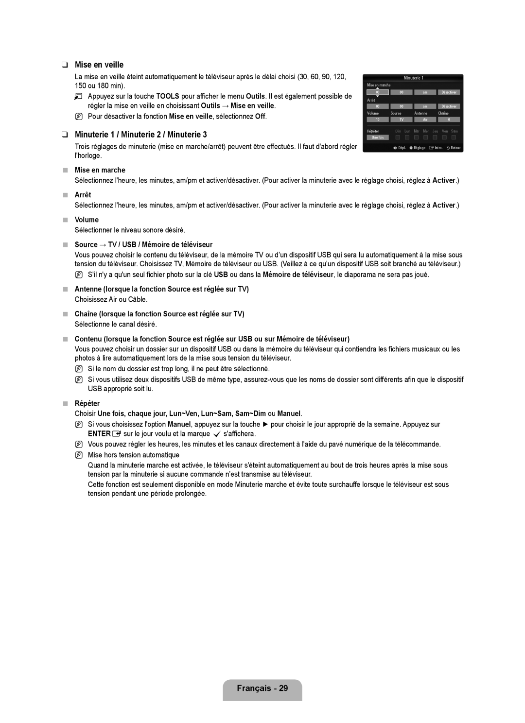 Samsung LN40B650, LN55B650, LN46B650 user manual Mise en veille, Mise en marche, Arrêt, Sélectionner le niveau sonore désiré 