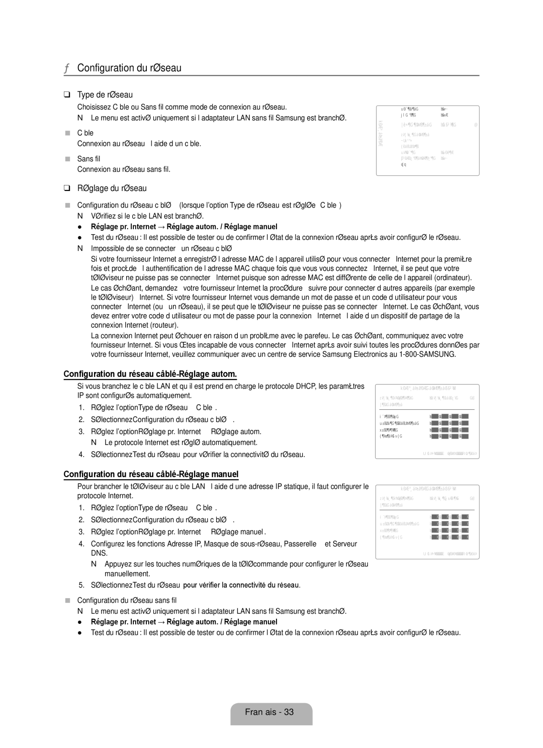 Samsung LN46B650, LN55B650, LN40B650 Type de réseau, Réglage du réseau, Configuration du réseau câblé-Réglage autom 