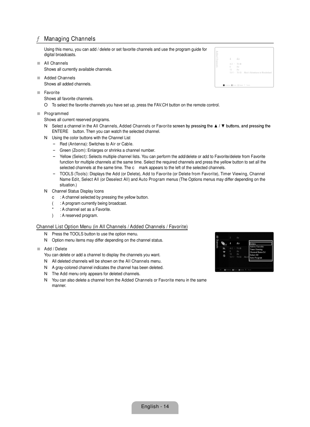 Samsung LN40B650, LN55B650, LN46B650 user manual Managing Channels 