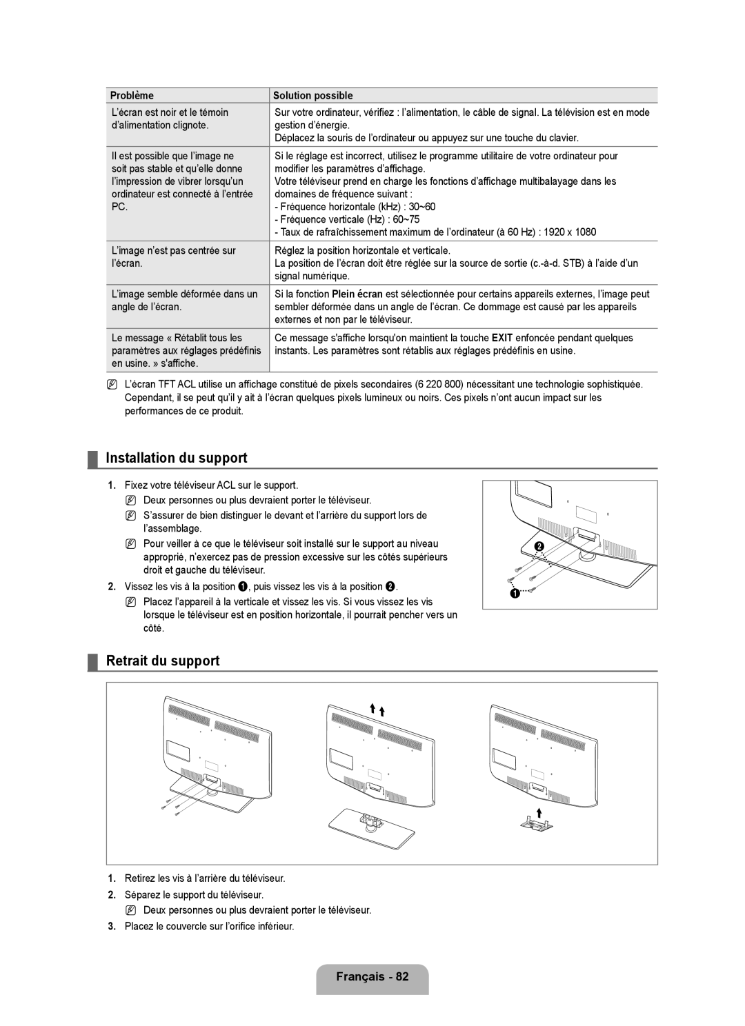 Samsung LN55B650, LN40B650, LN46B650 Installation du support, Retrait du support, Séparez le support du téléviseur 