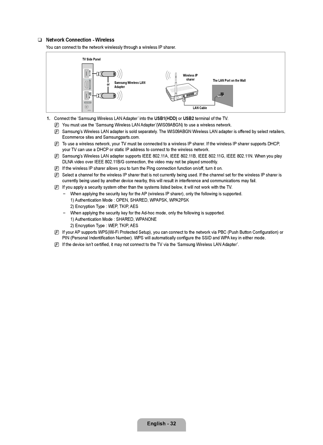 Samsung LN40B650, LN55B650, LN46B650 user manual Network Connection Wireless 