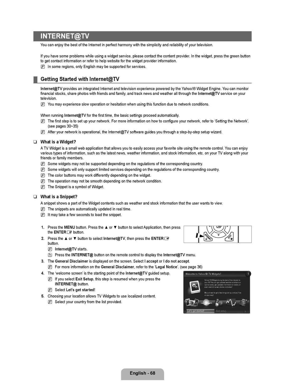 Samsung LN40B650, LN55B650, LN46B650 user manual Getting Started with Internet@TV, What is a Widget?, What is a Snippet? 