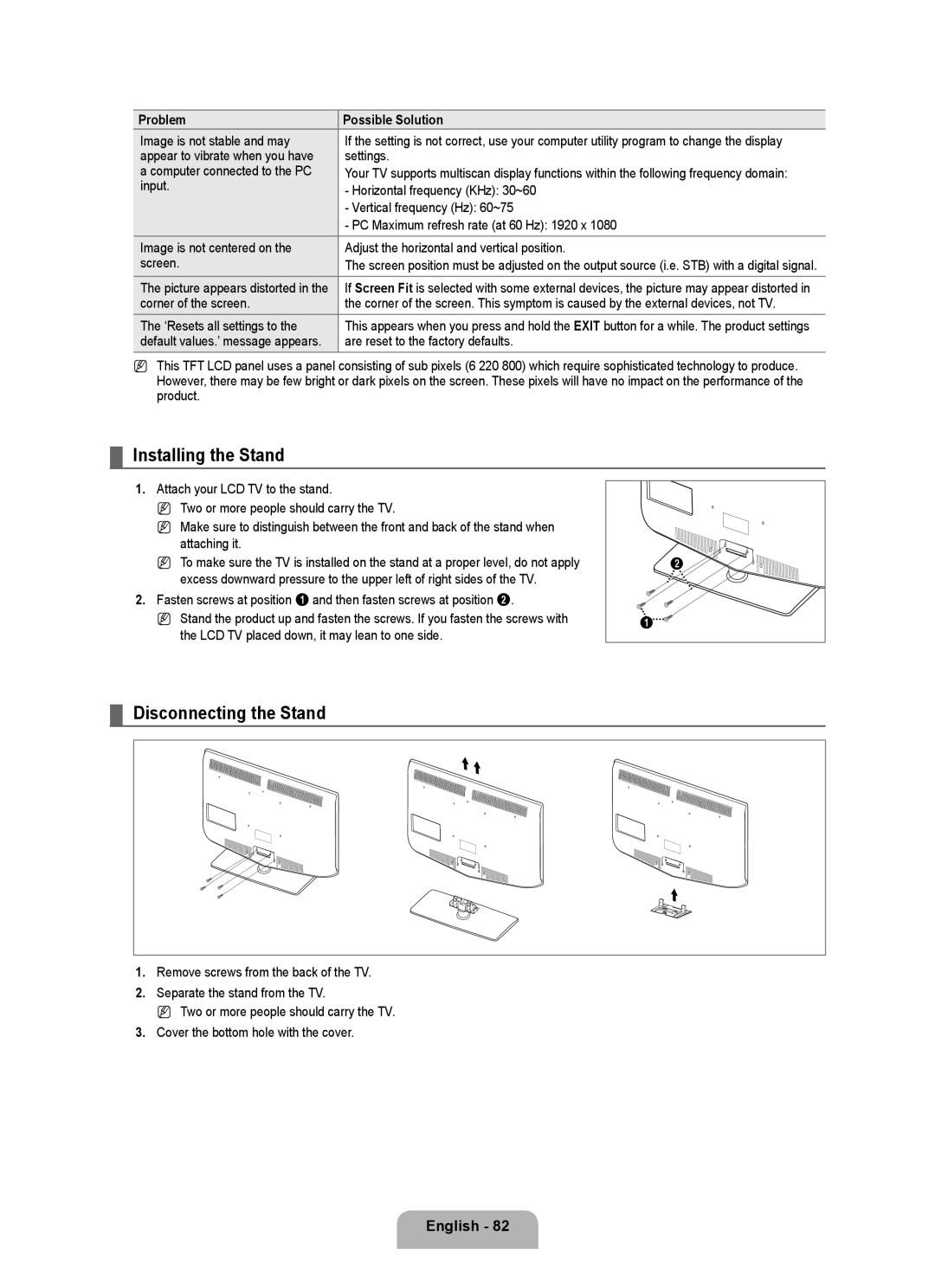 Samsung LN55B650, LN40B650, LN46B650 Installing the Stand, Disconnecting the Stand, Separate the stand from the TV 