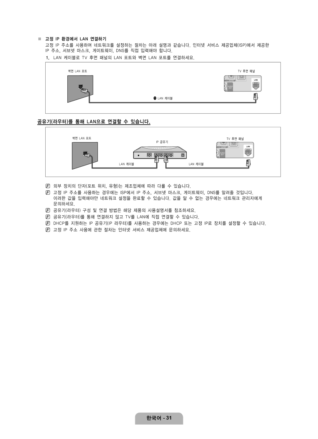 Samsung LN65B650 user manual 고정 Ip 환경에서 Lan 연결하기 