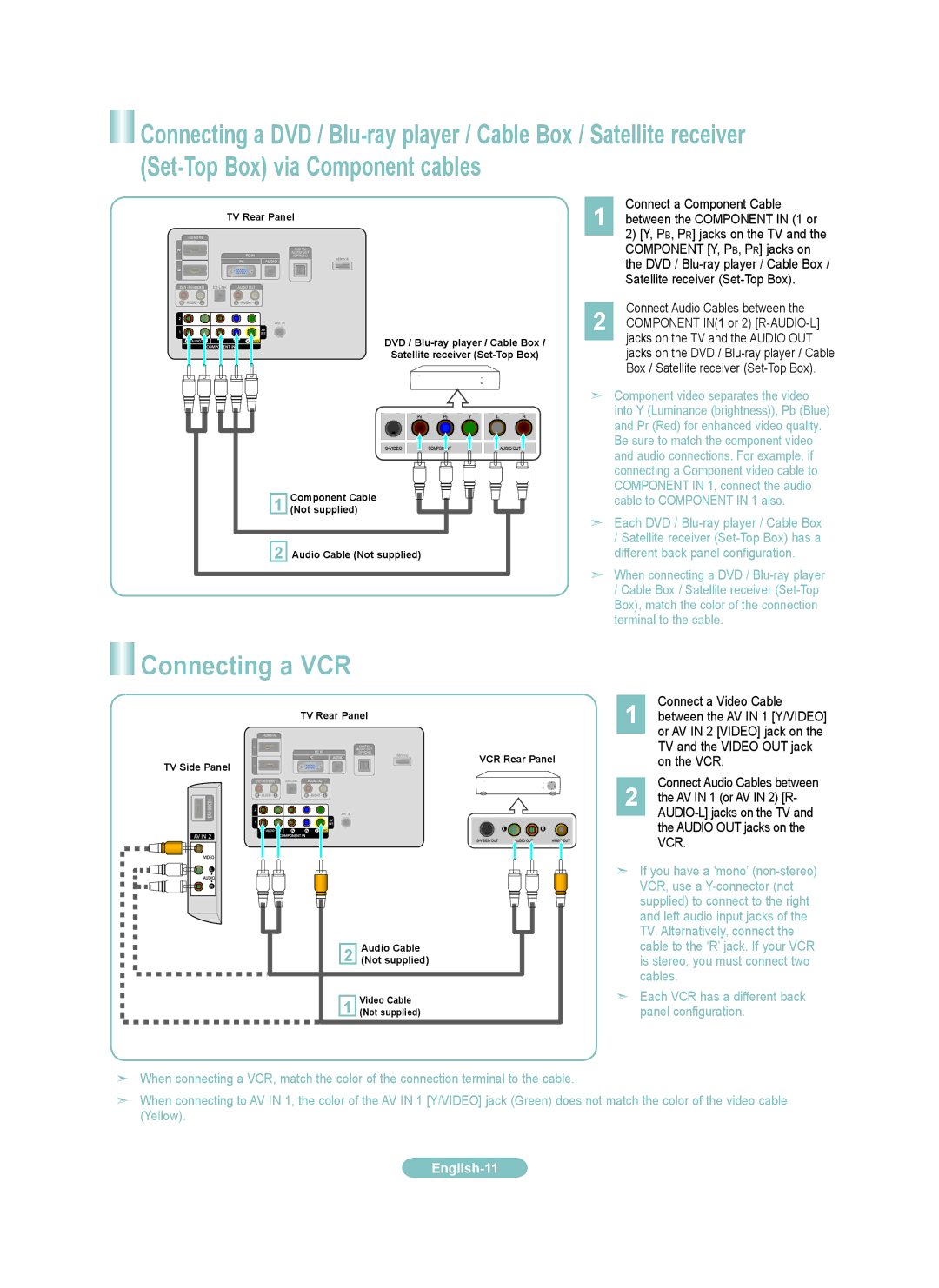 Samsung LN0B530, LN6B530, LN3B530 setup guide Connect a Component Cable Between the Component in 1 or, Connect a Video Cable 